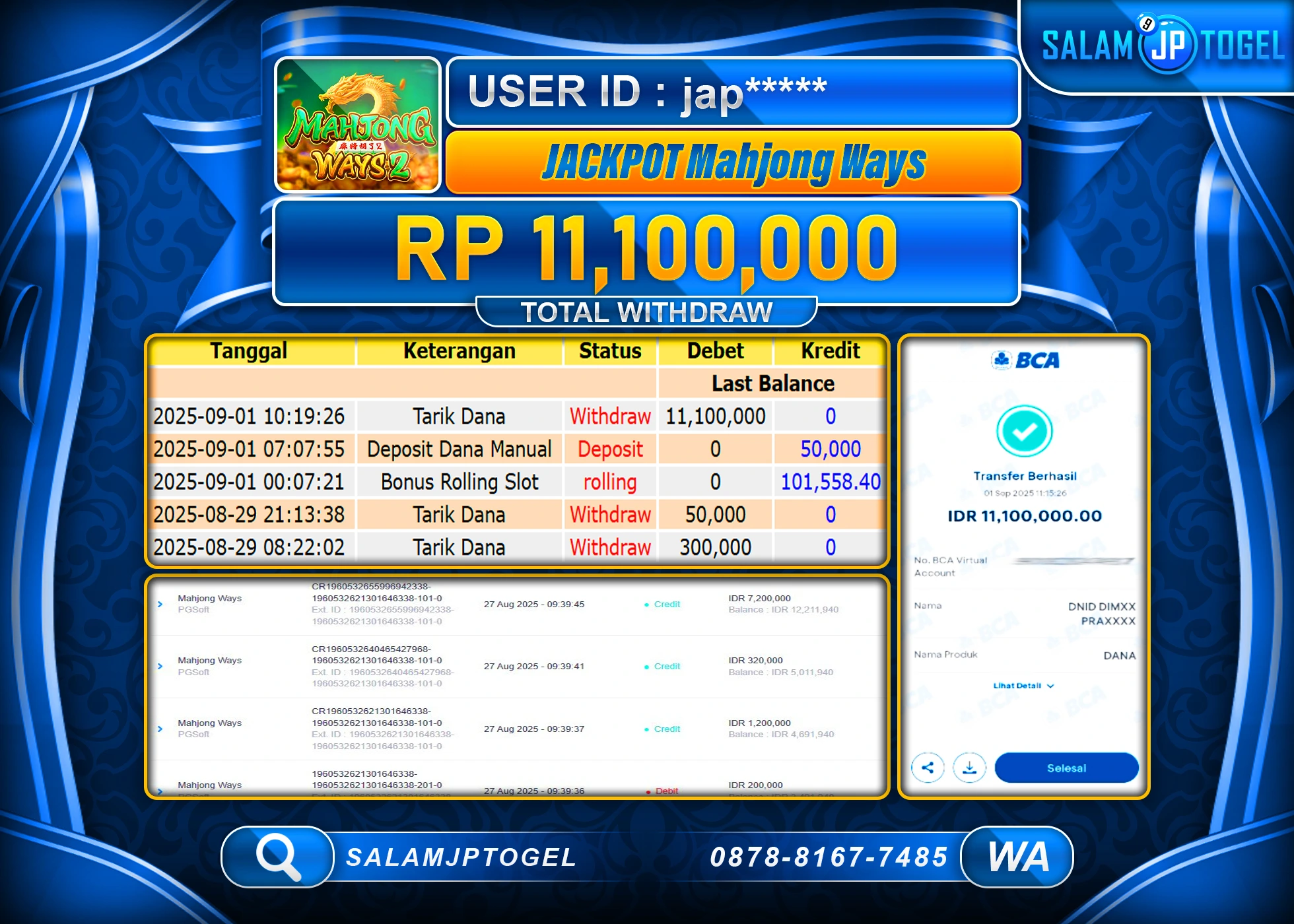 SALAMJPTOGEL MENANG Mahjong Ways 2 Rp.11,100,000