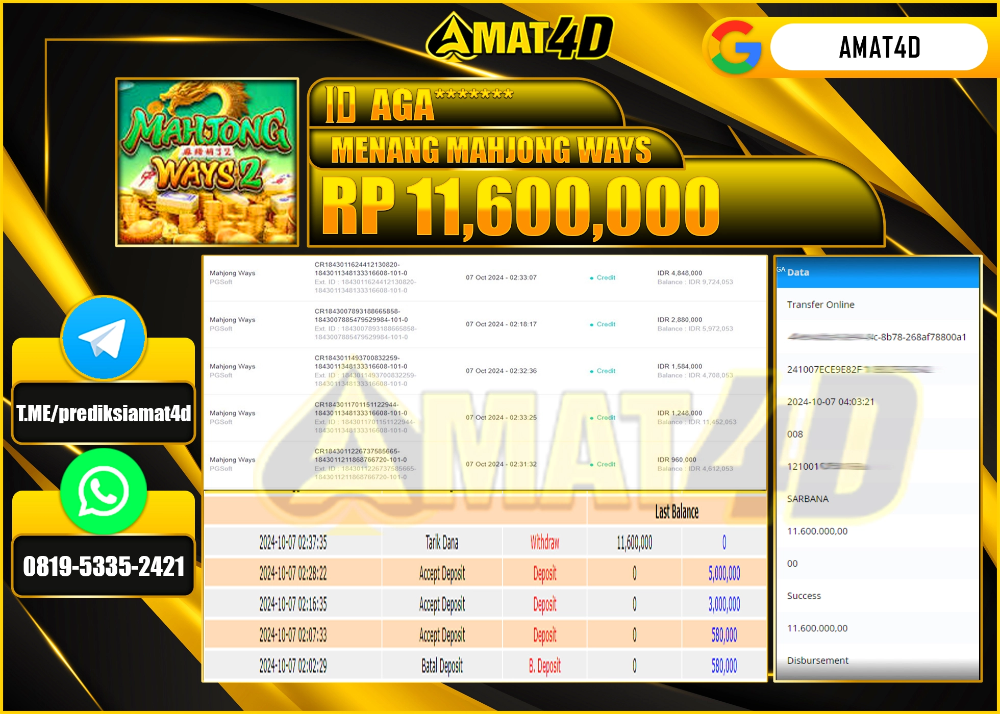 AMAT4D JACKPOT MAHJONG WAYS  2 Rp.11.600.000 BERHASIL DI BAYAR LUNAS