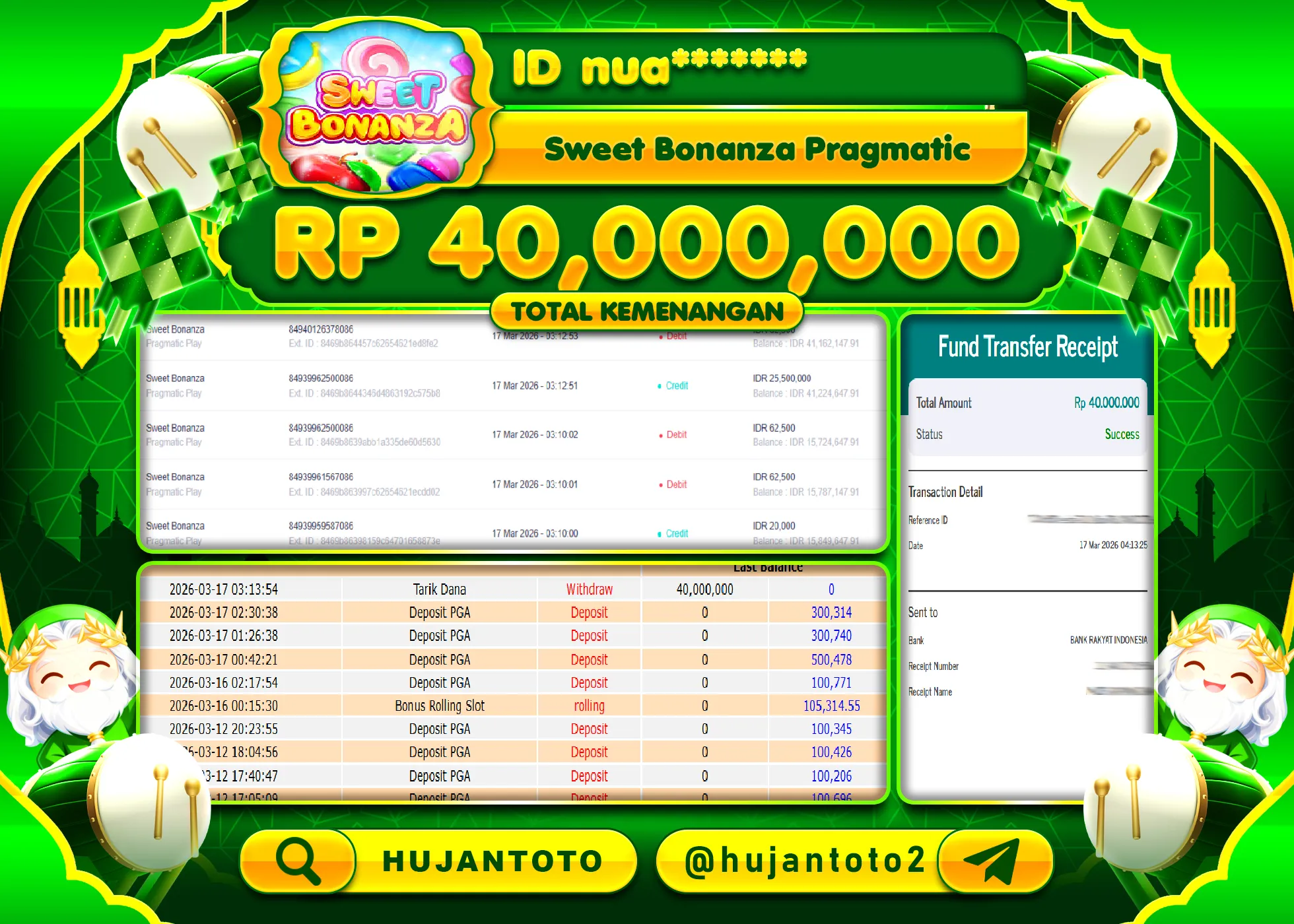 HUJANTOTO - BUKTI JACKPOT MENANG SLOT SWEET BONANZA PRAGMATIC Rp.40,000,000 - TERBAYAR LUNAS
