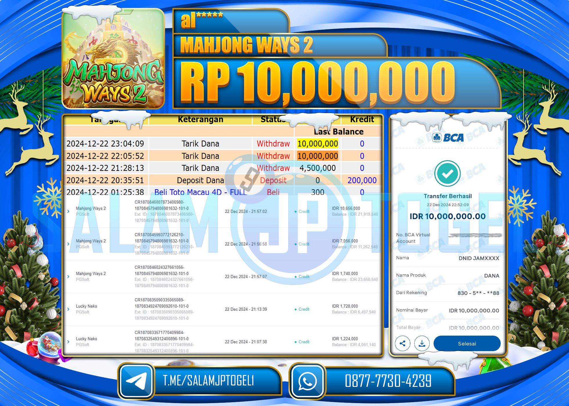 SALAMJPTOGEL MENANG SLOT MAHJONG WAYS 2 PG SOFT Rp.10,000,000 LUNAS