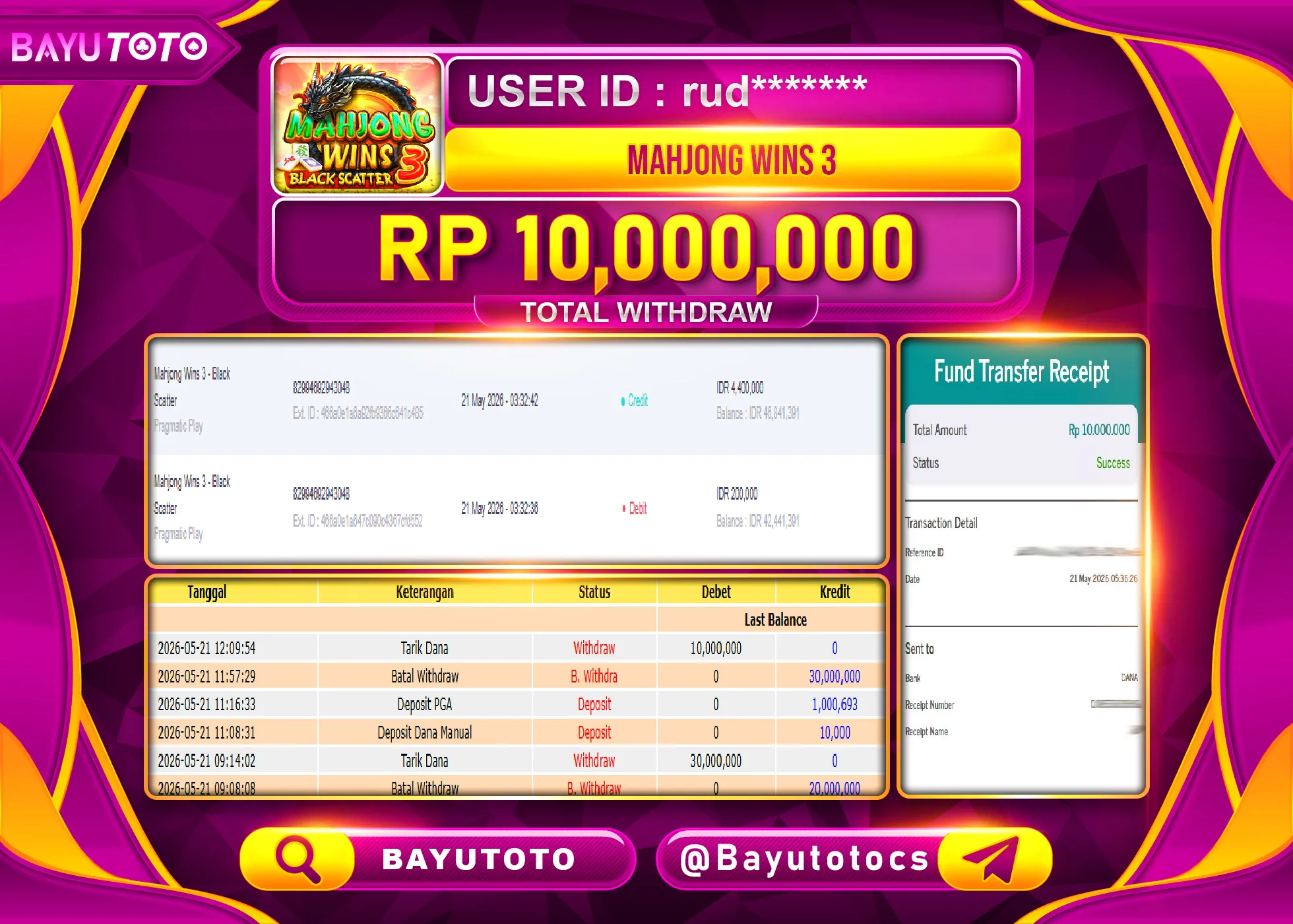 MEMBER SETIA BAYUTOTO JACKPOT DI SLOT MAHJONG WINS 3 - BLACK SCATTER Rp. 10,000,000 LUNAS
