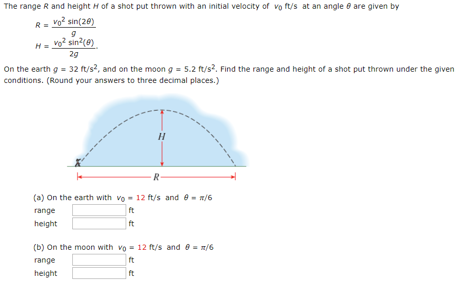 Solved The Range R And Height H Of A Shot Put Thrown With Chegg Com