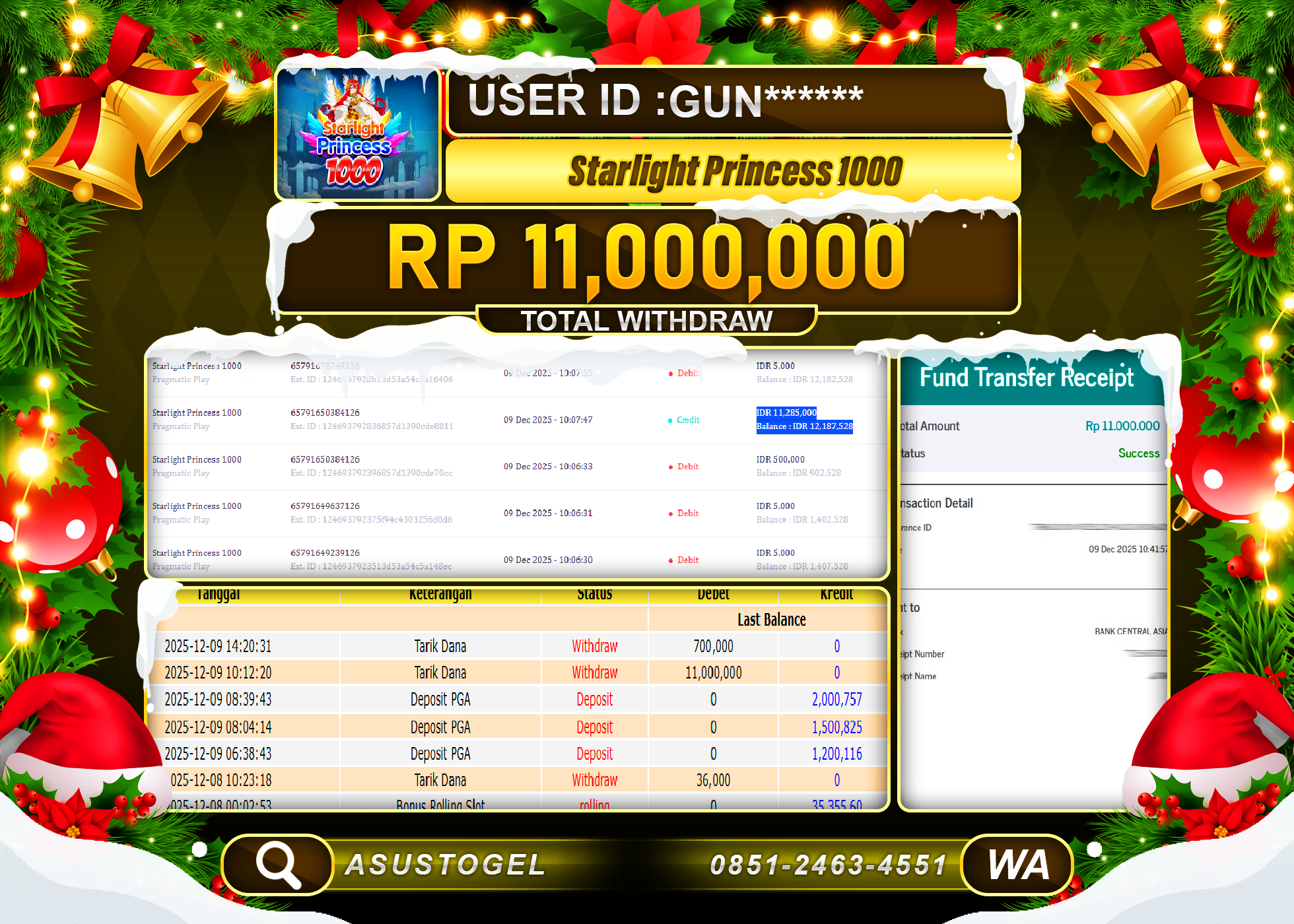 ASUSTOGEL KEMENANGAN DI SLOT STARLIGHT PRINCESS 1000  SEBESAR 11,000,000 - RUPIAH LUNAS