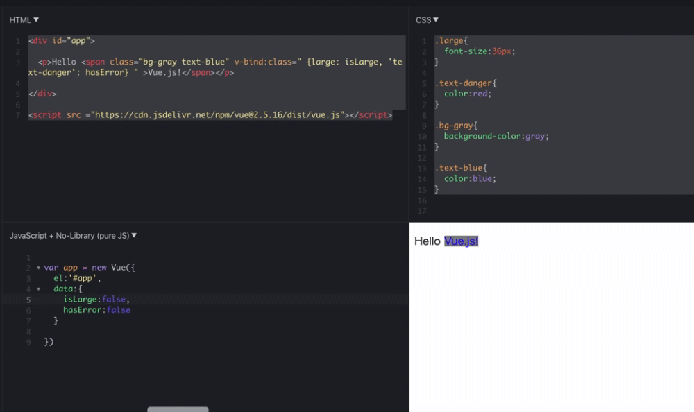 Vue.js クラスとスタイルのバインディング JavaScript Qiita