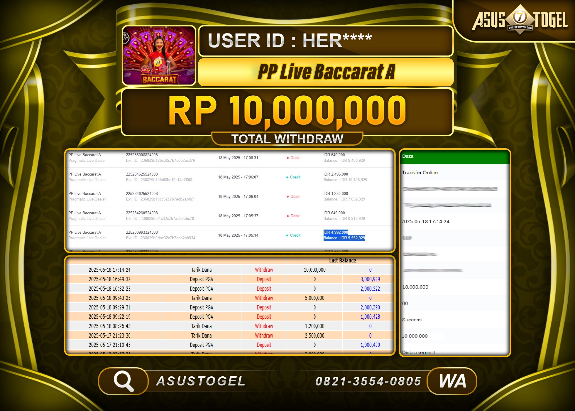  ASUSTOGEL KEMENANGAN DI PP LIVE BACCARAT A SEBESAR 10,000,000- RUPIAH LUNAS