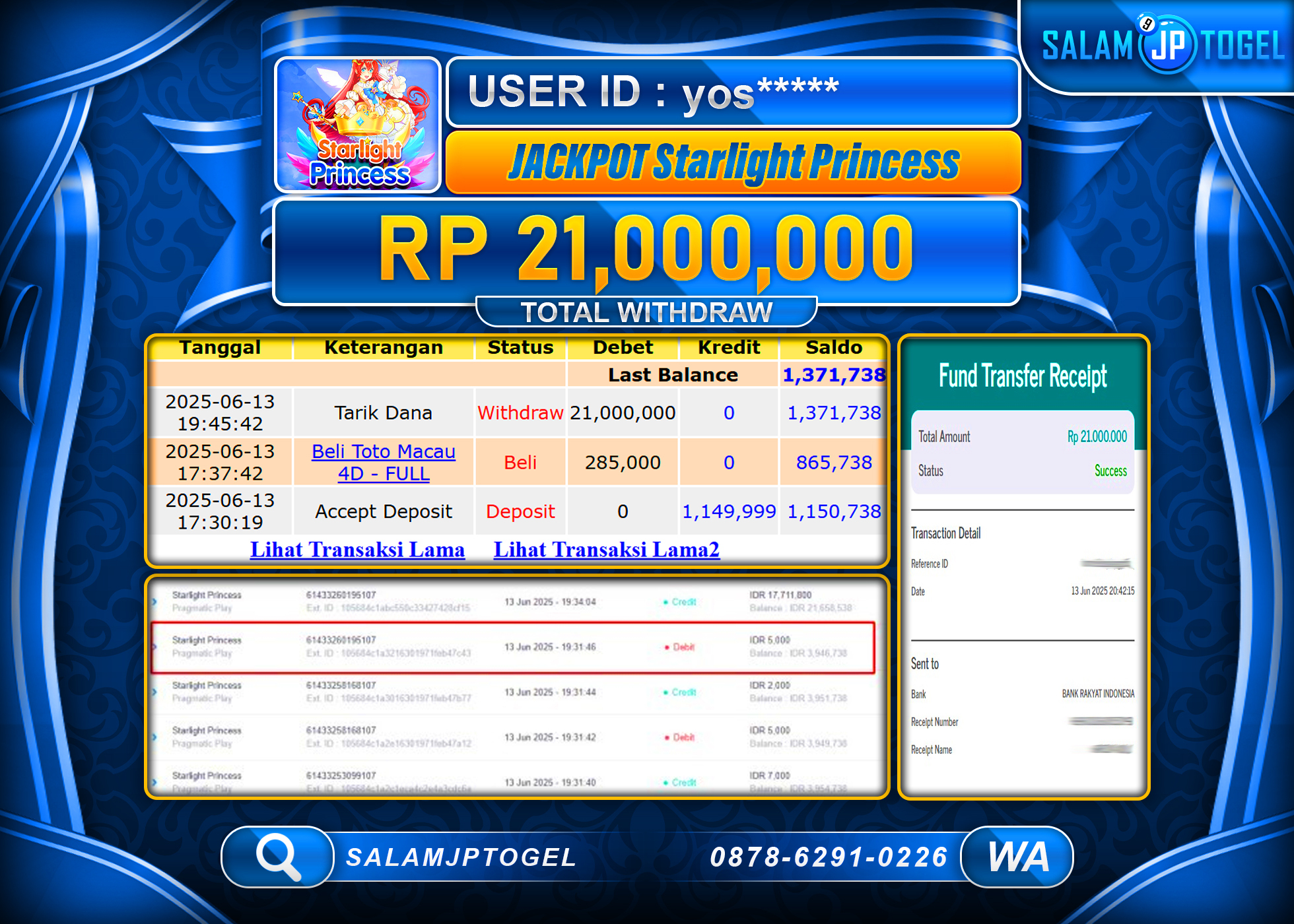SALAMJPTOGEL MENANG STARLIGHT PRINCESS Rp.21,000,000 LUNAS
