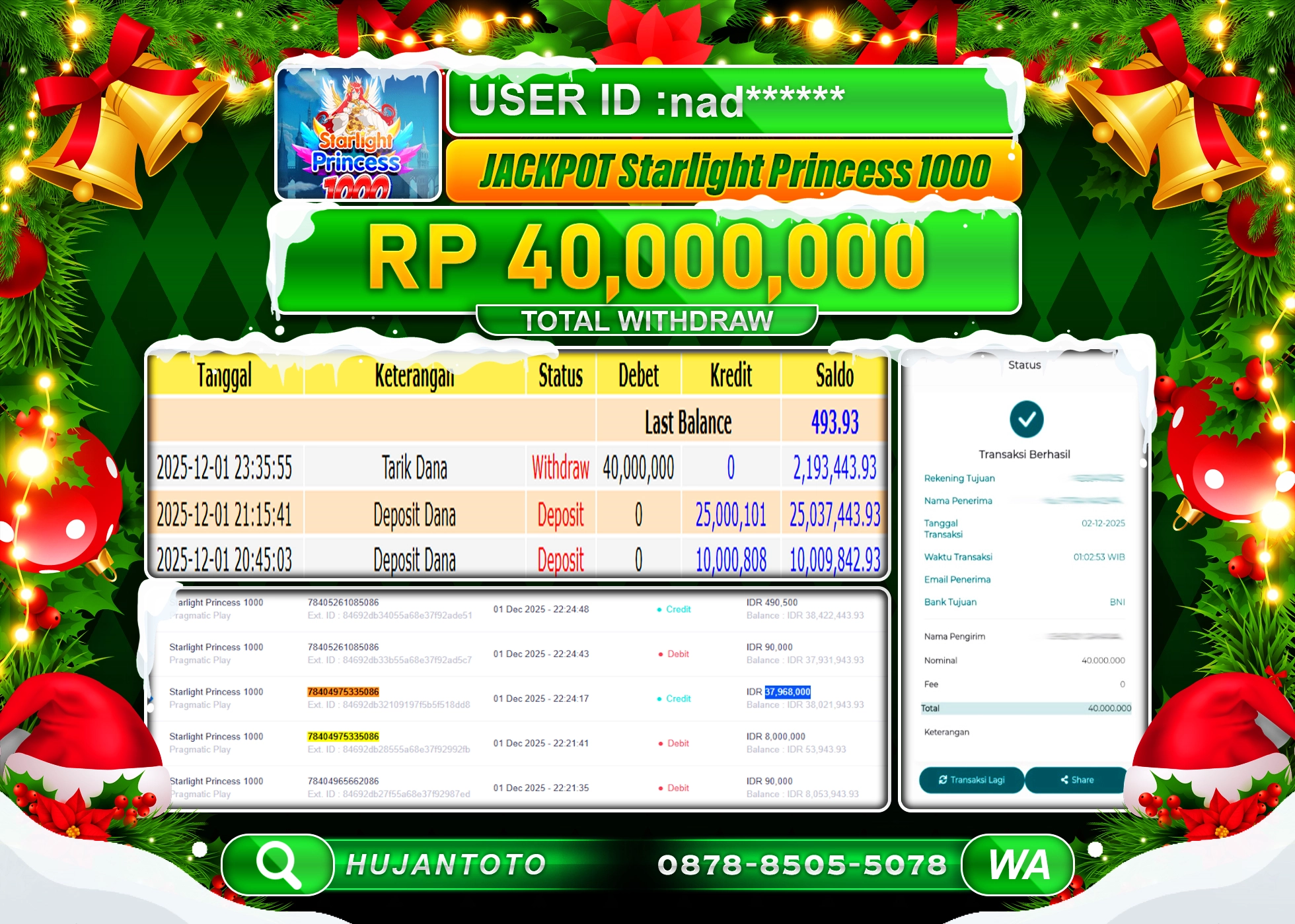 HUJANTOTO - BUKTI JACKPOT MENANG STARLIGHT PRINCESS 1000 Rp.40,000,000 - TERBAYAR LUNAS