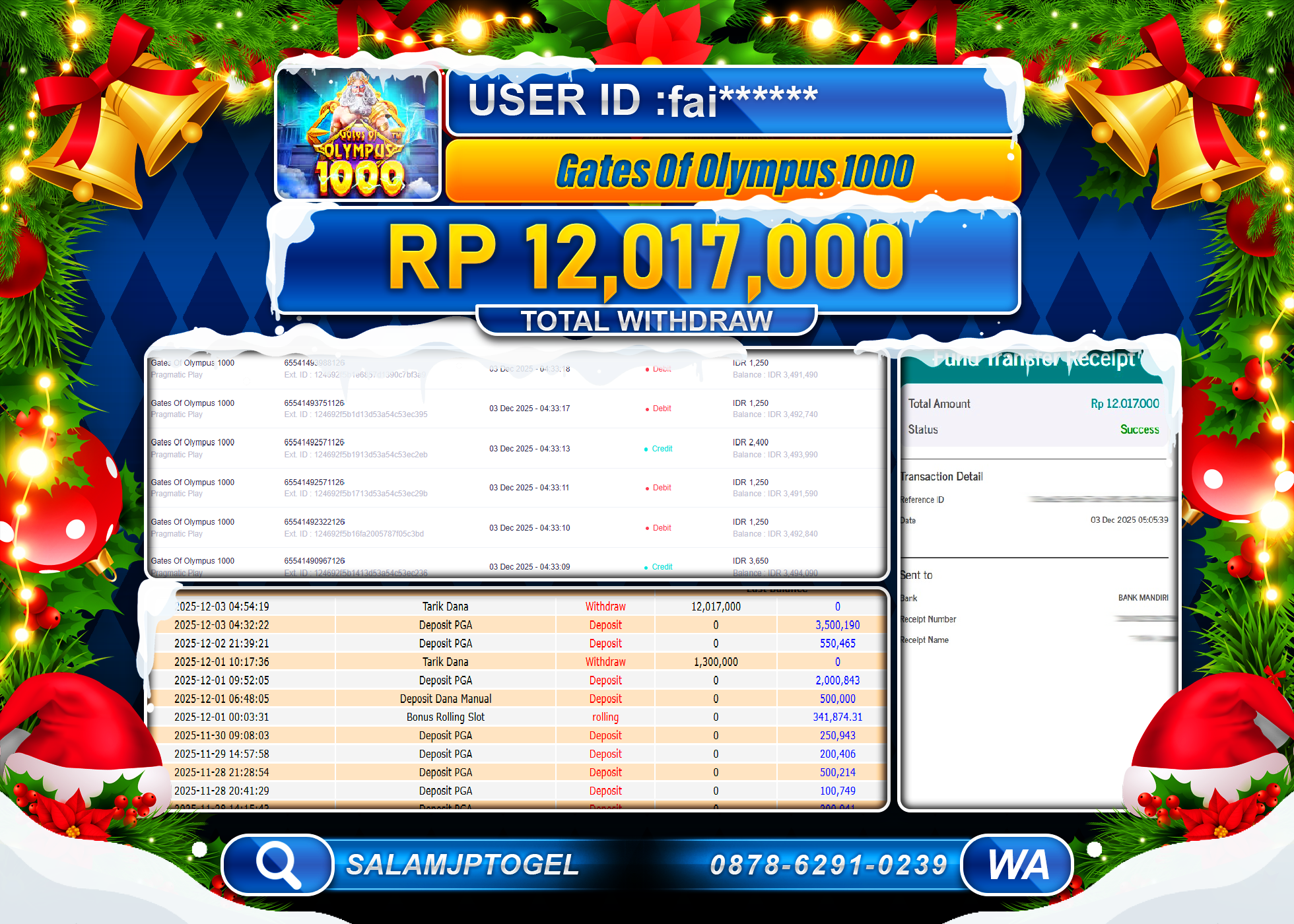 SALAMJPTOGEL JACKPOT Gates Of Olympus 1000 Rp.12,017,000  - LUNAS