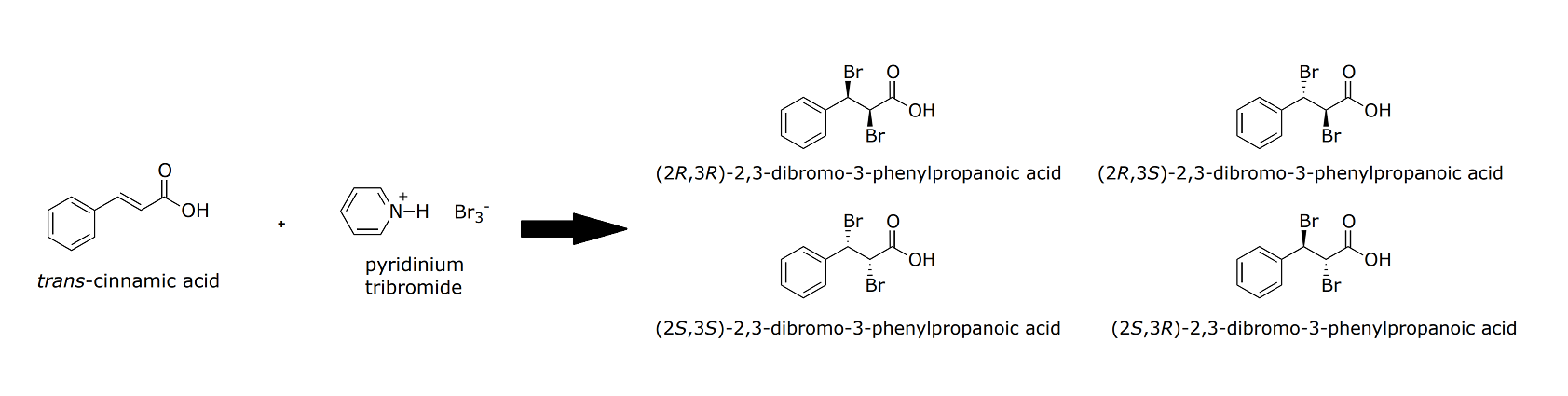 Part 1) Which of the four products of 2,3-dibromo-3-phenylpropanoic acid is...