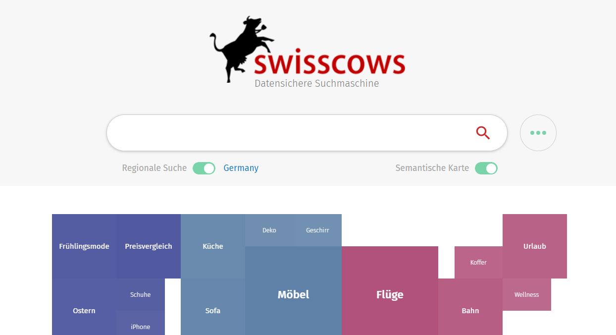 Swisscows.ch - Suchmaschine - Screenshot der Startseite