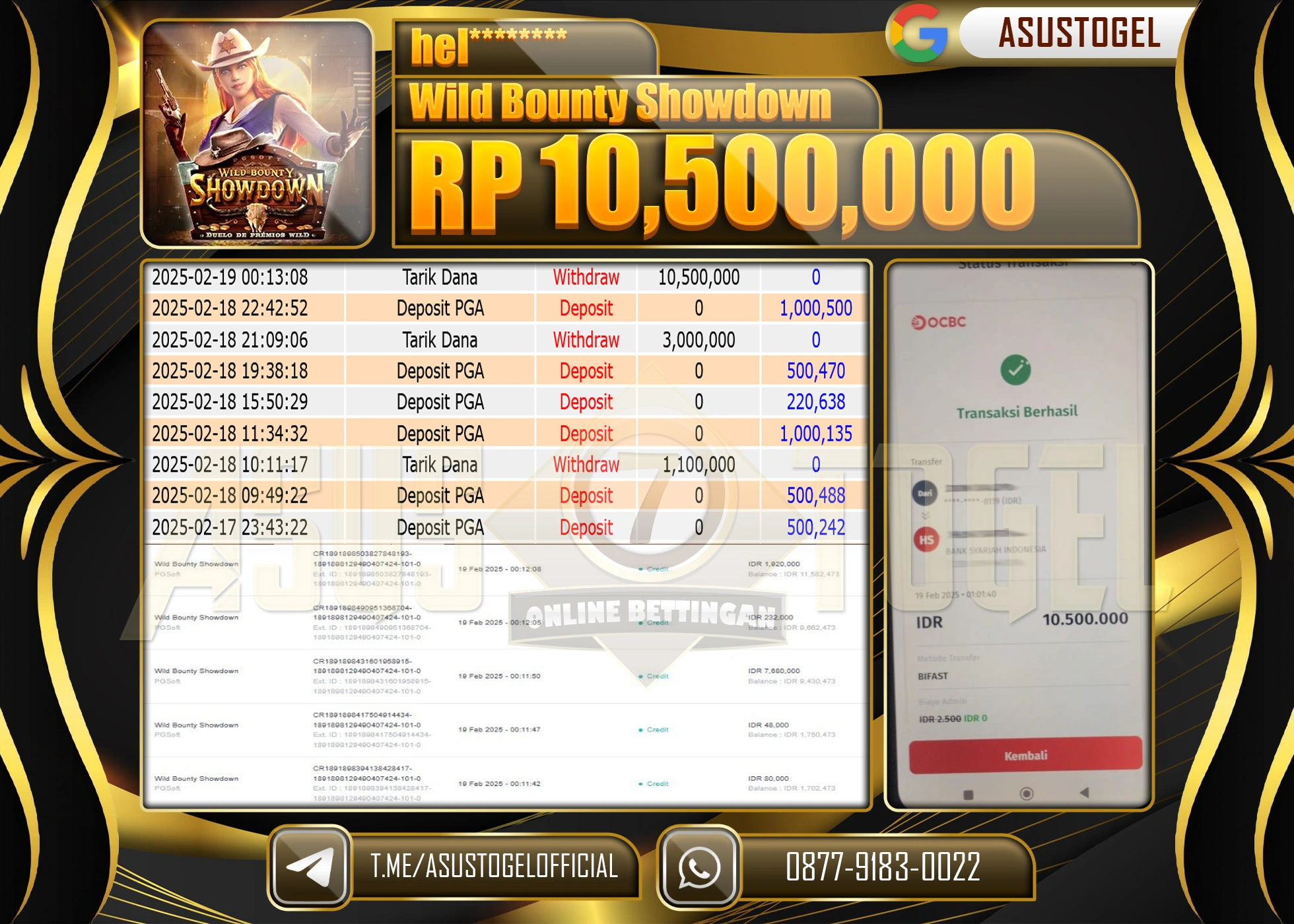 ASUSTOGEL KEMENANGAN DI WILD BOUNTY SHOWDOWN SEBESAR 10,500,000 - RUPIAH LUNAS