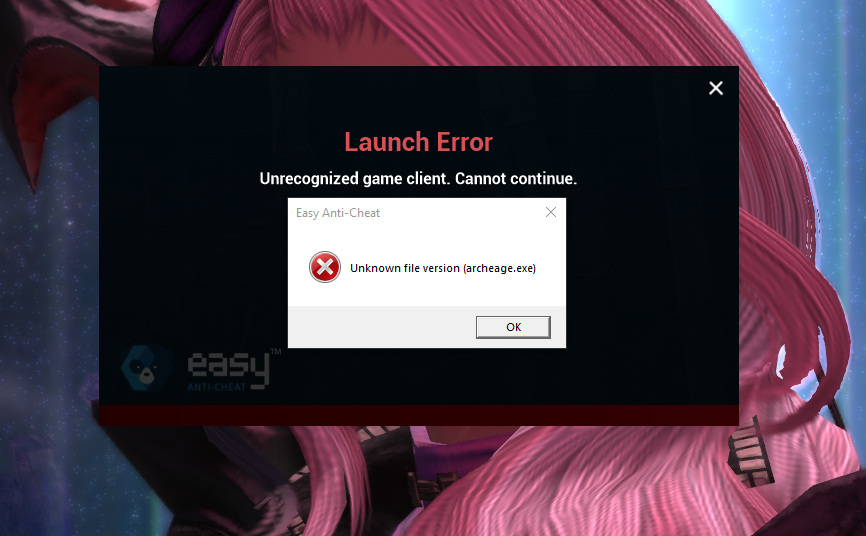 Unrecognized game client error after maintenance. Help r archeage