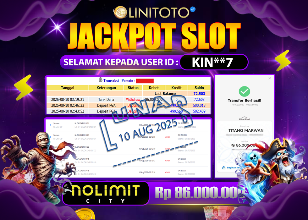LINITOTO JACKPOT SLOT SEAMEN Rp.86.000.000- LUNAS