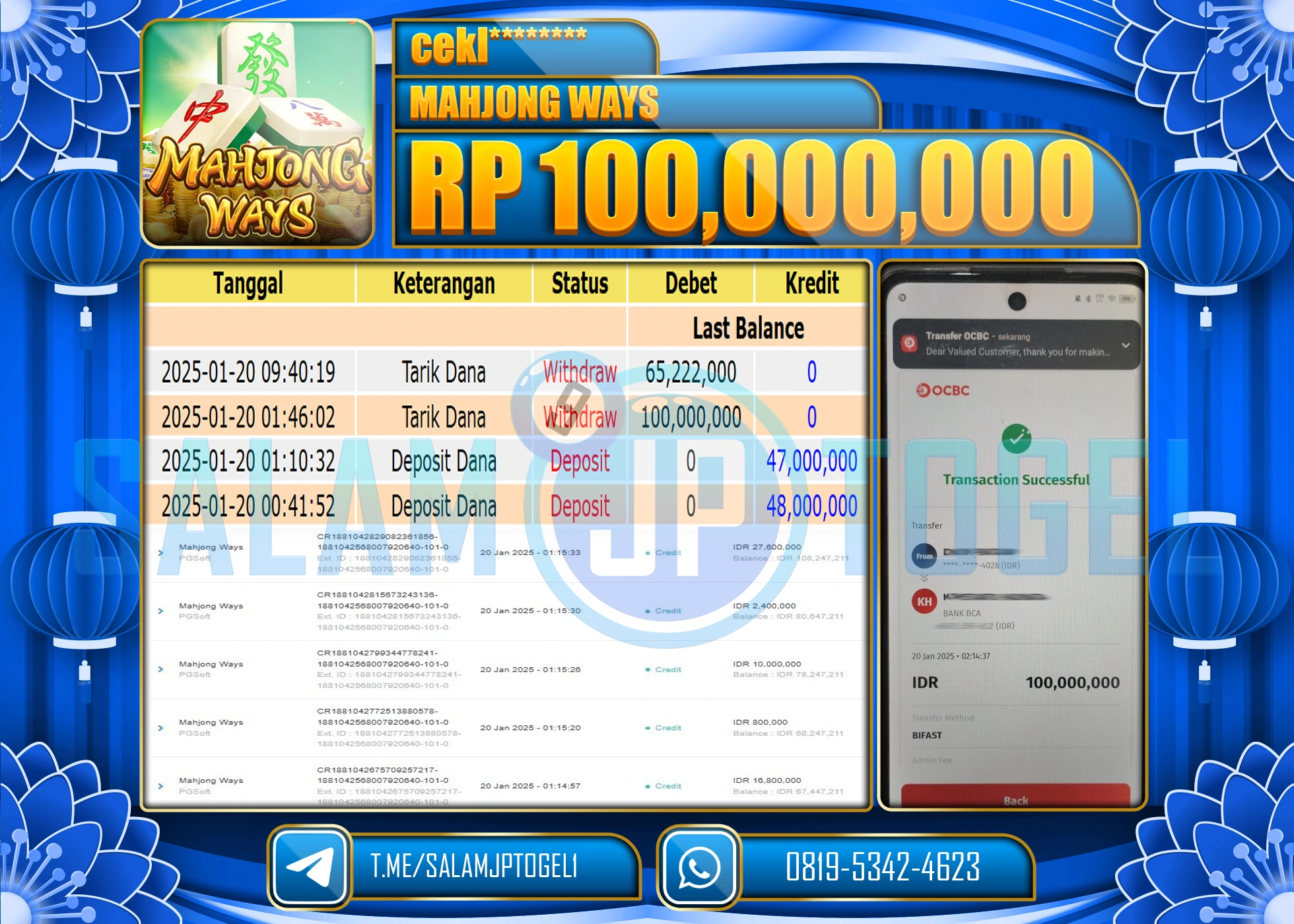 SALAMJPTOGEL MENANG SLOT MAHJONG WAYS  Rp.100,000,000 LUNAS