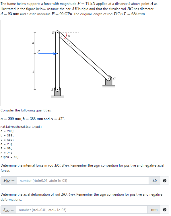 Solved The Frame Below Supports A Force With Magnitude P 74 Chegg