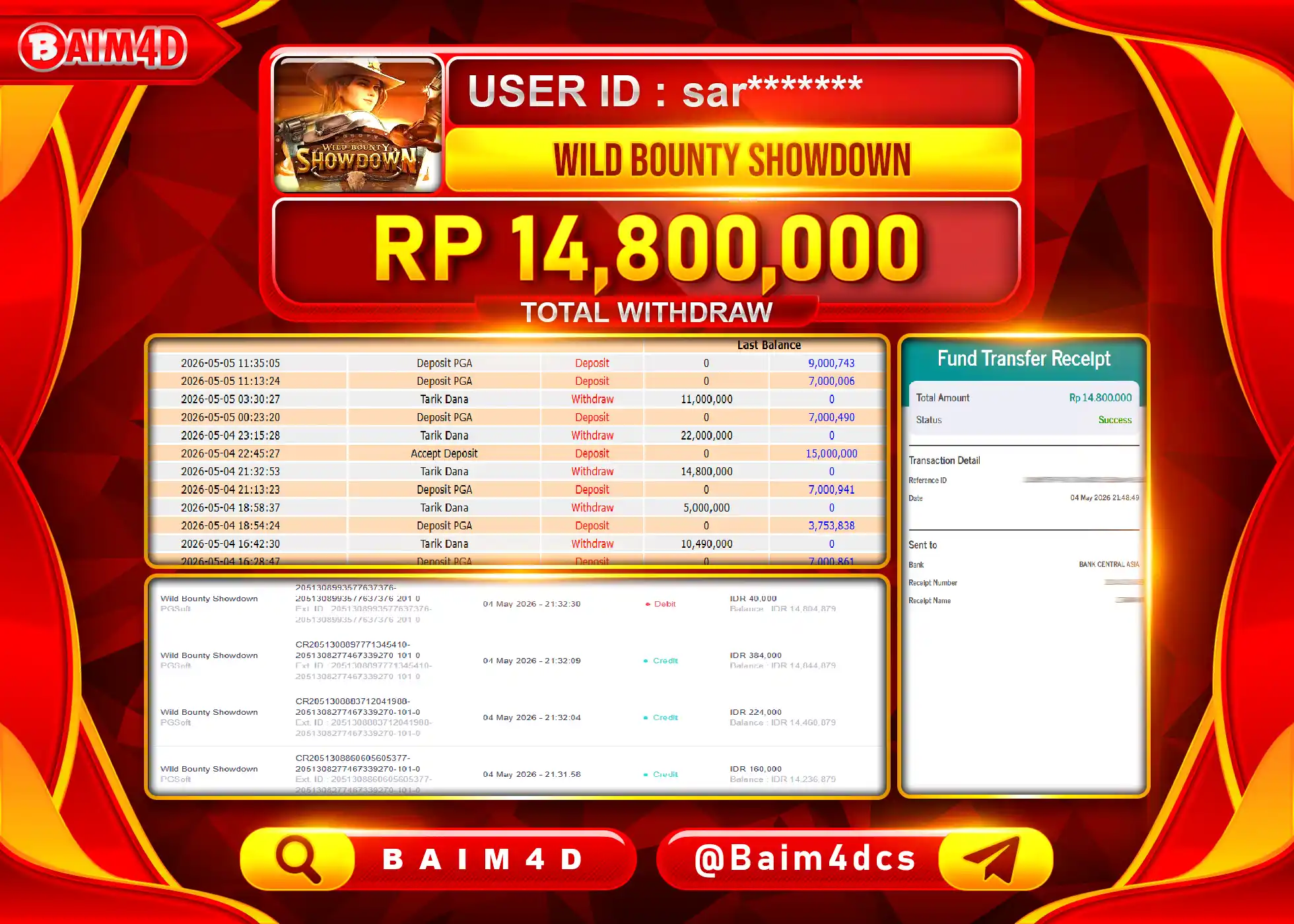BAIM4D JACKPOT SLOT WILD BOUNTY SHOWDOWN Rp.14,800,000 - LUNAS