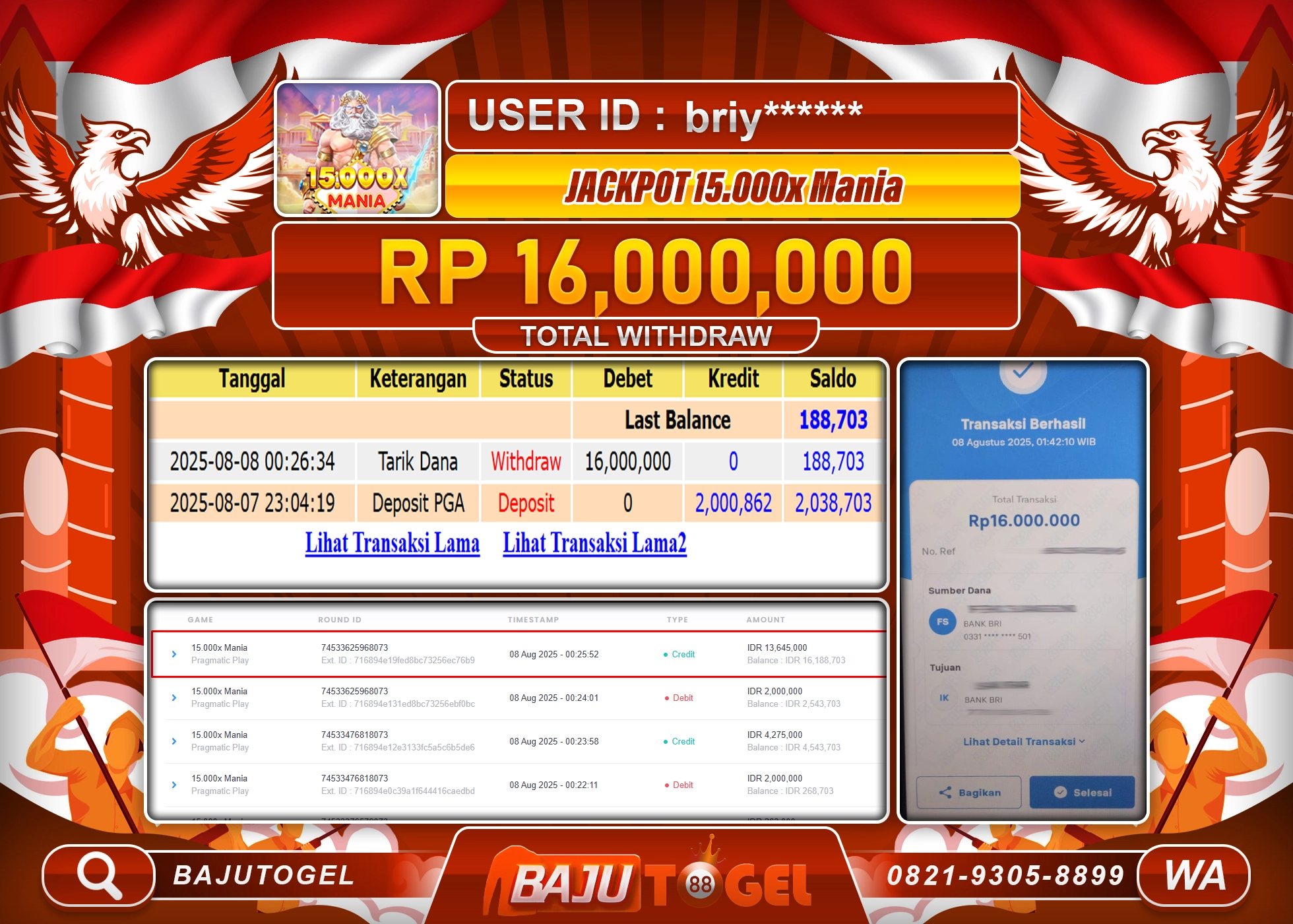 BAJUTOGEL KEMENANGAN DI GAMES 15000x MANIA Rp.16.000.000 LUNAS
