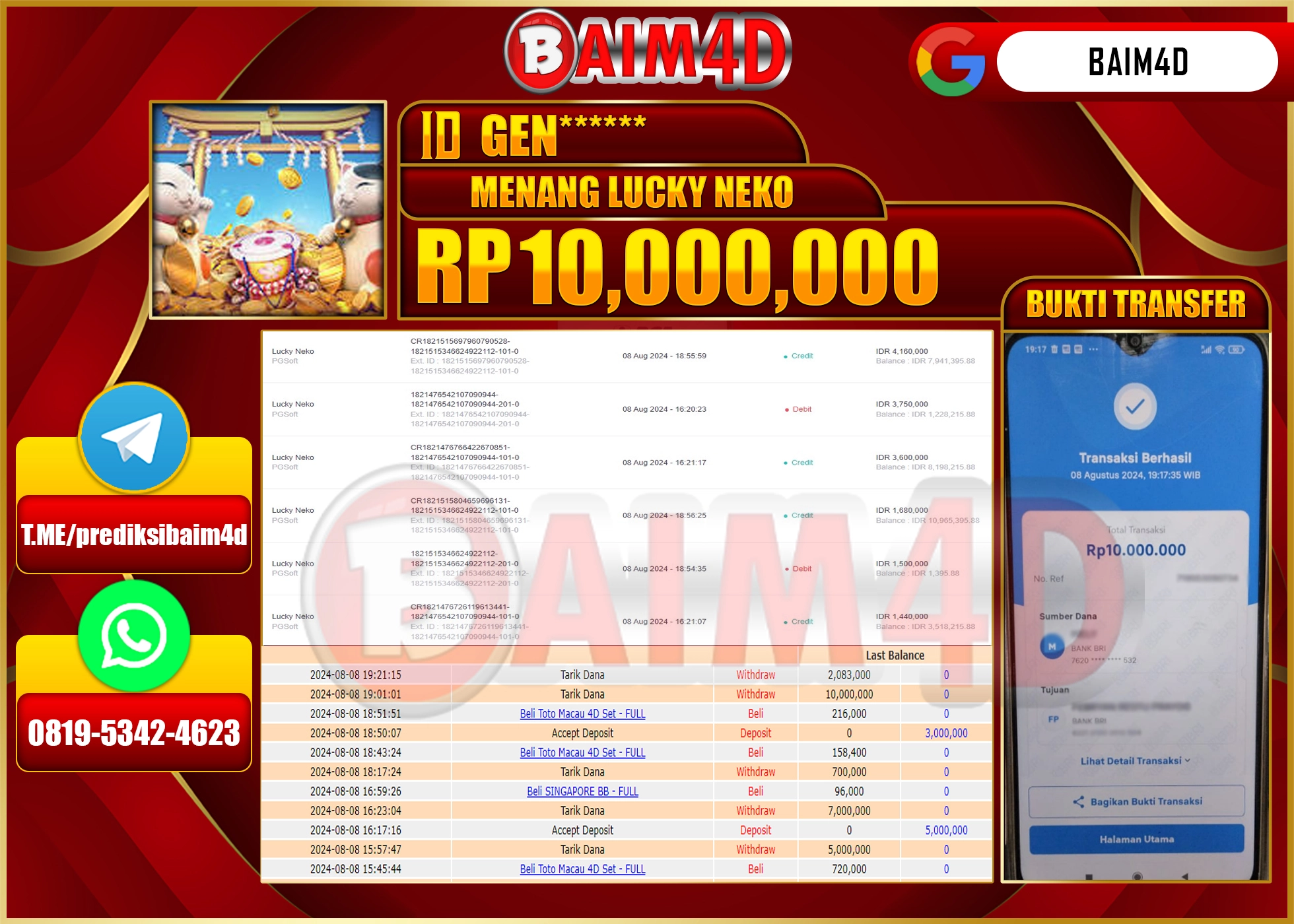 BAIM4D JACKPOT PGSOFT LUCKY NEKO Rp.10.000,000.- LUNAS