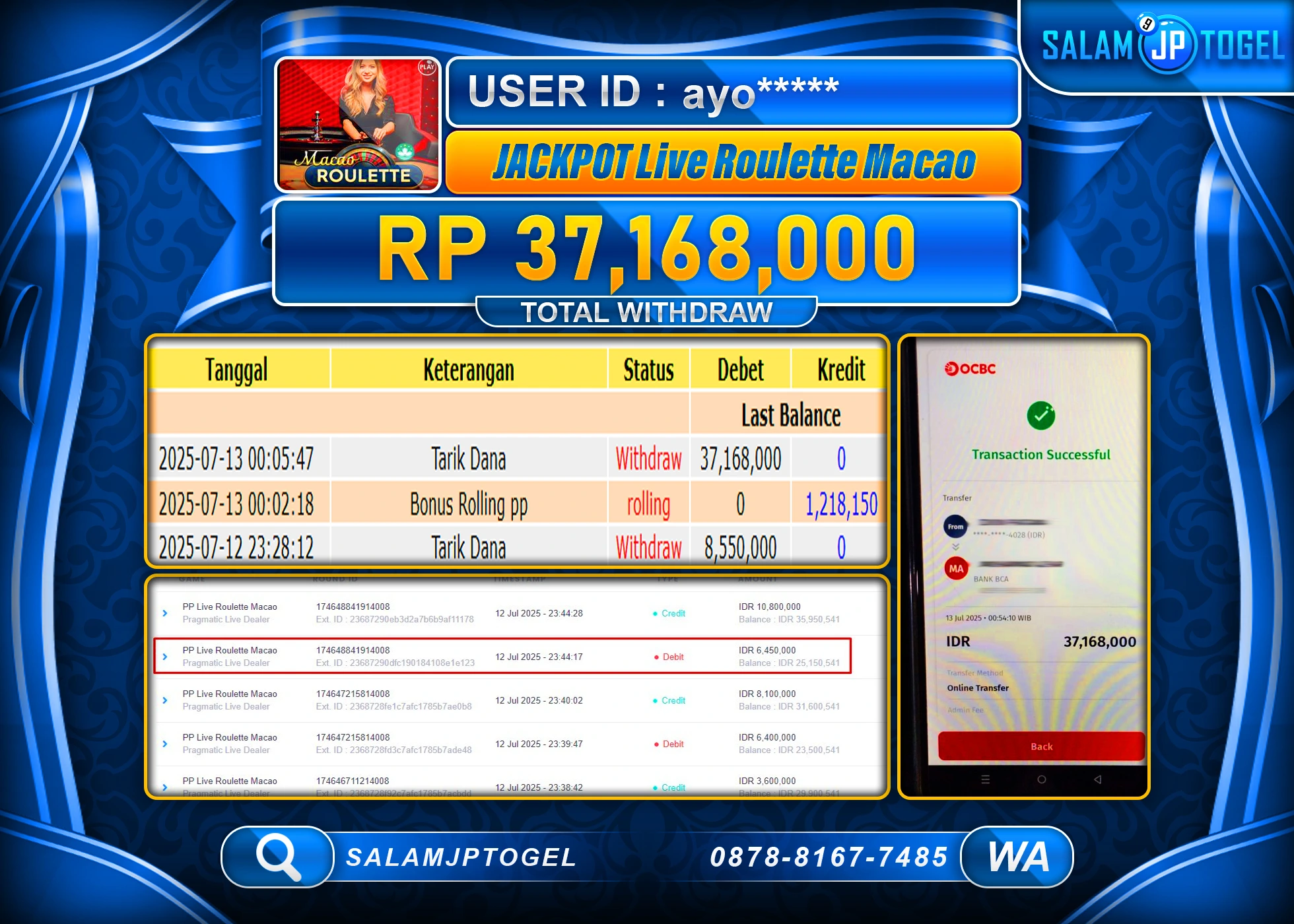 SALAMJPTOGEL MENANG LIVE ROULETTE MACAO Rp.37.168.000