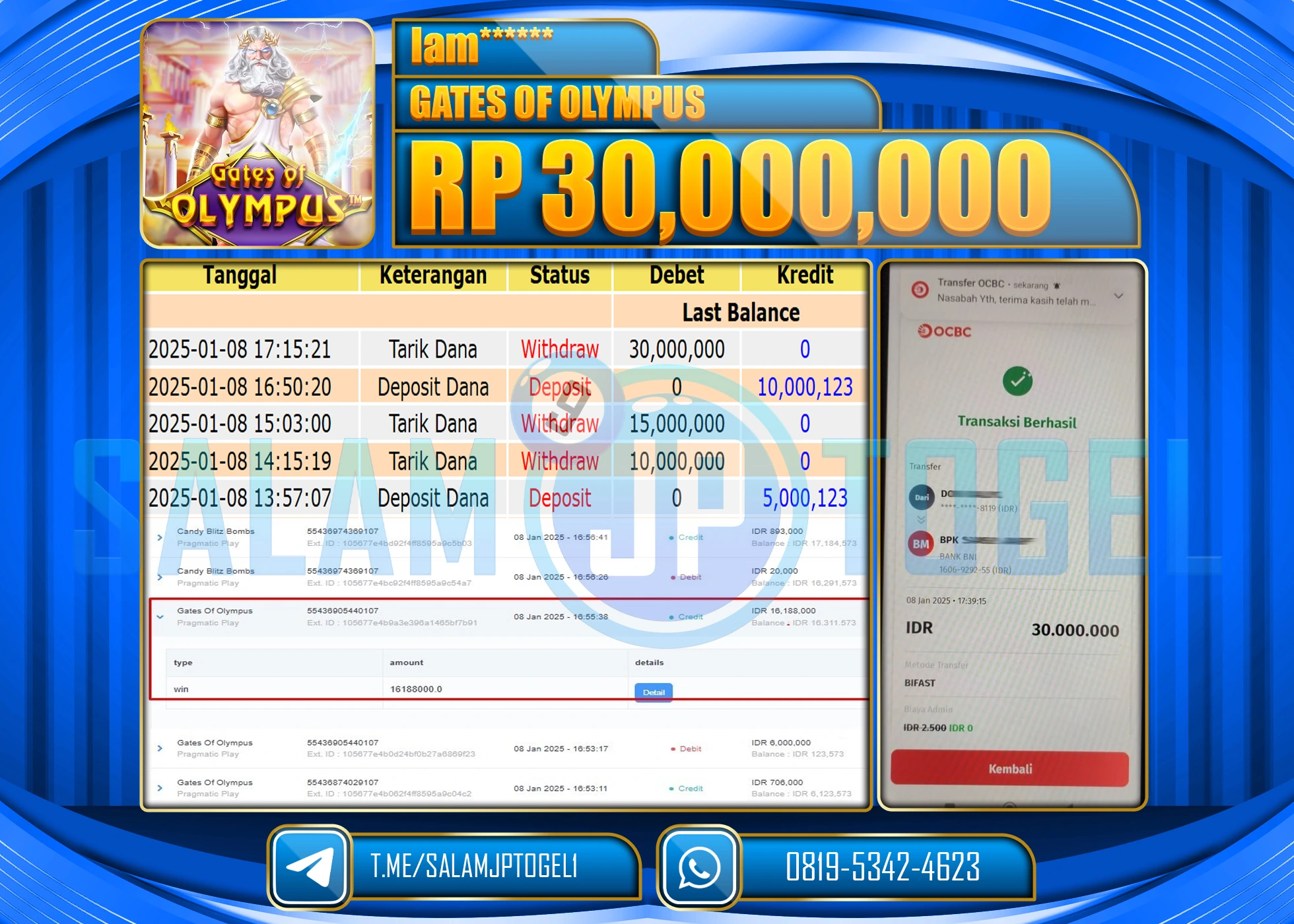 SALAMJPTOGEL MENANG GATES OF OLYMPUS Rp.30,000,000 LUNAS