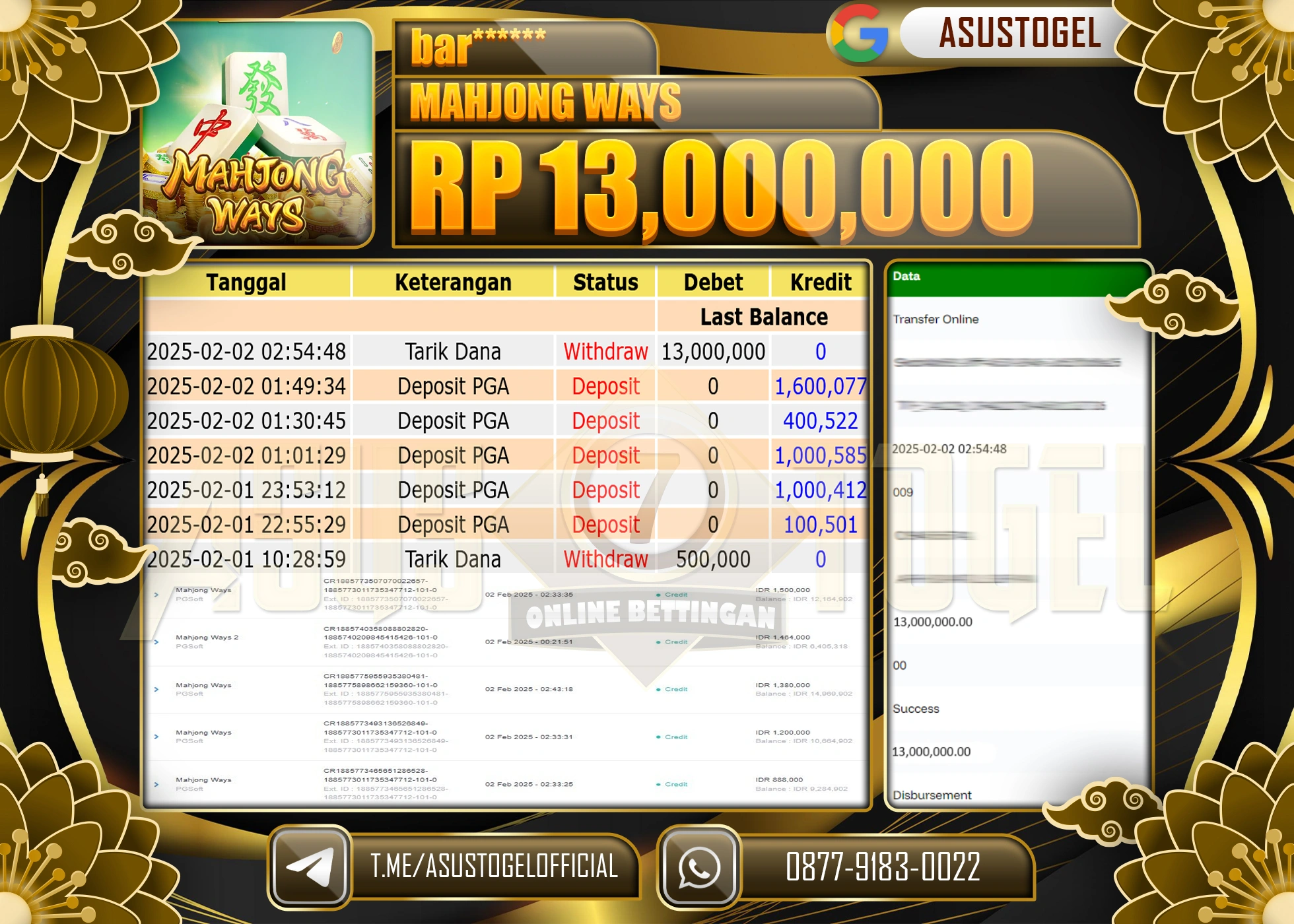 ASUSTOGEL KEMENANGAN DI MAHJONG WAYS GAMES SEBESAR 13.000.000 - RUPIAH LUNAS