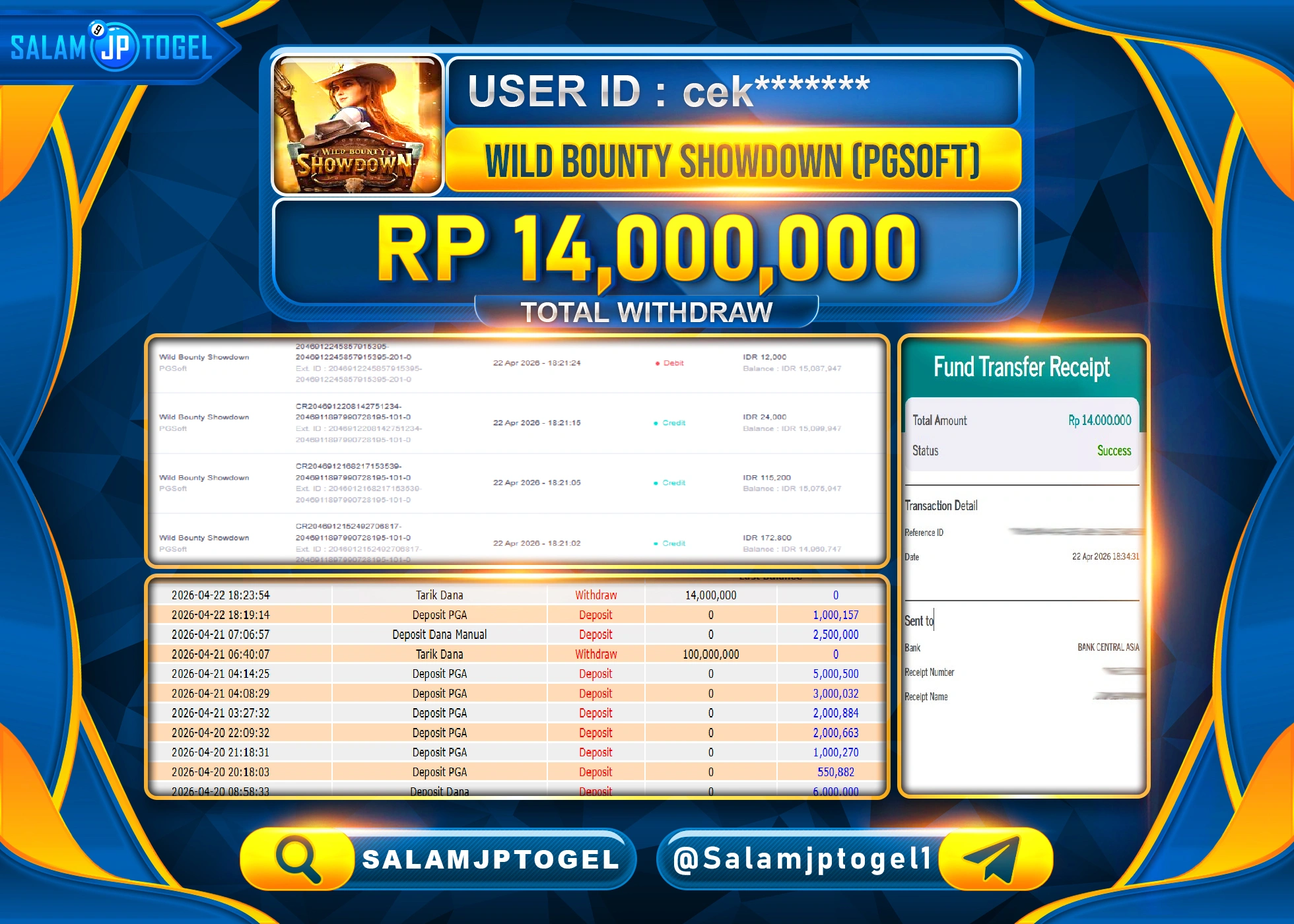SALAMJPTOGEL MENANG JACKPOT SLOT WILD BOUNTY SHOWDOWN Rp.14,000,000 - LUNAS