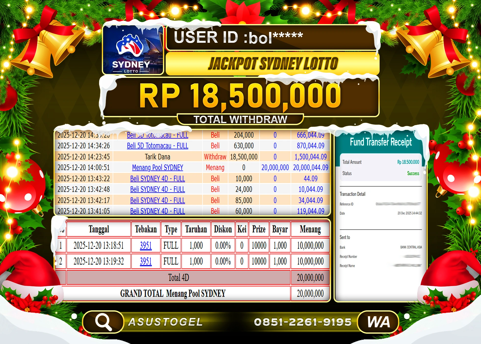 ASUSTOGEL KEMENANGAN DI TOGEL SYDNEY LOTTO SEBESAR 18,500,000 - RUPIAH LUNAS