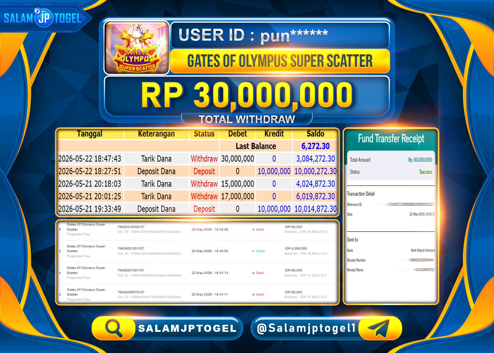 SALAMJPTOGEL JACKPOT Gates Of Olympus Super Scatter Rp.30,000,000 - LUNAS