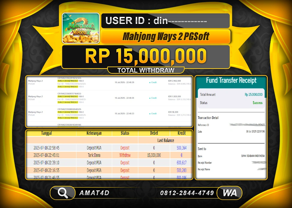 AMAT4D KEMENANGAN DI SLOT MAHJONG WAYS 2 Rp.15.000.000 BERHASIL TERBAYAR LUNAS