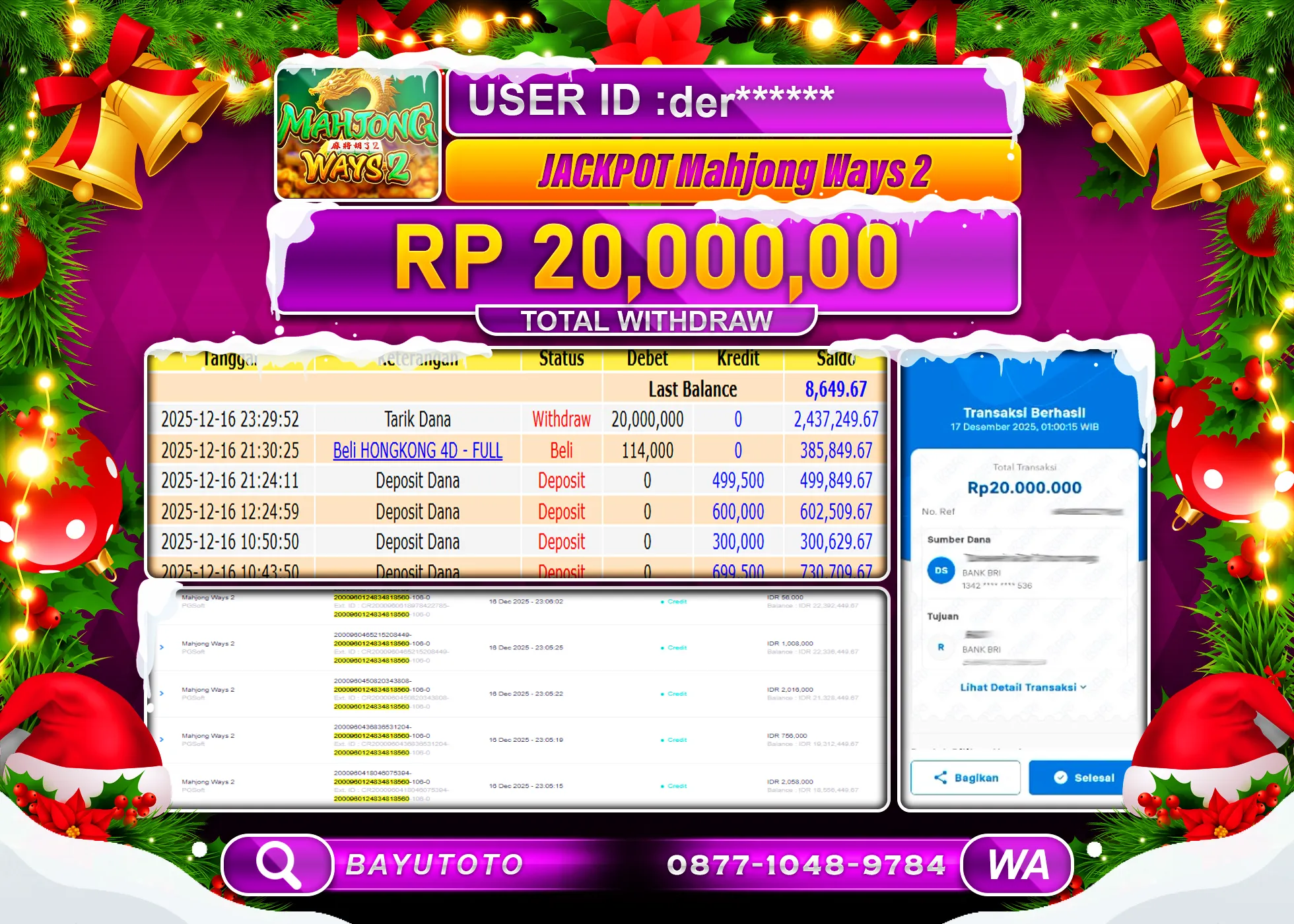 SELAMAT MEMBER SETIA BAYUTOTO JACKPOT DI SLOT MAHJONG WAYS 2 (PGSoft) Rp. 20,000,000 LUNAS