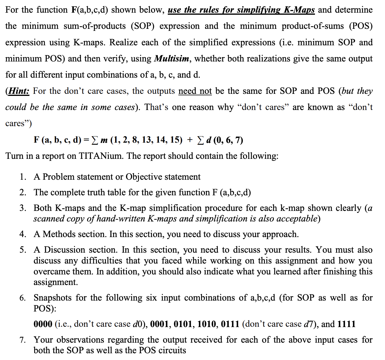 Solved For The Function F(a,b,c,d) Shown Below, Use The | Chegg.com