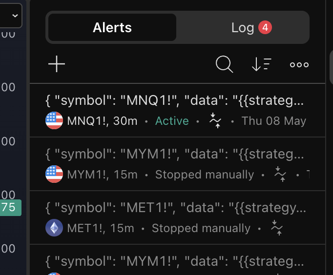 TradingView alerts list
