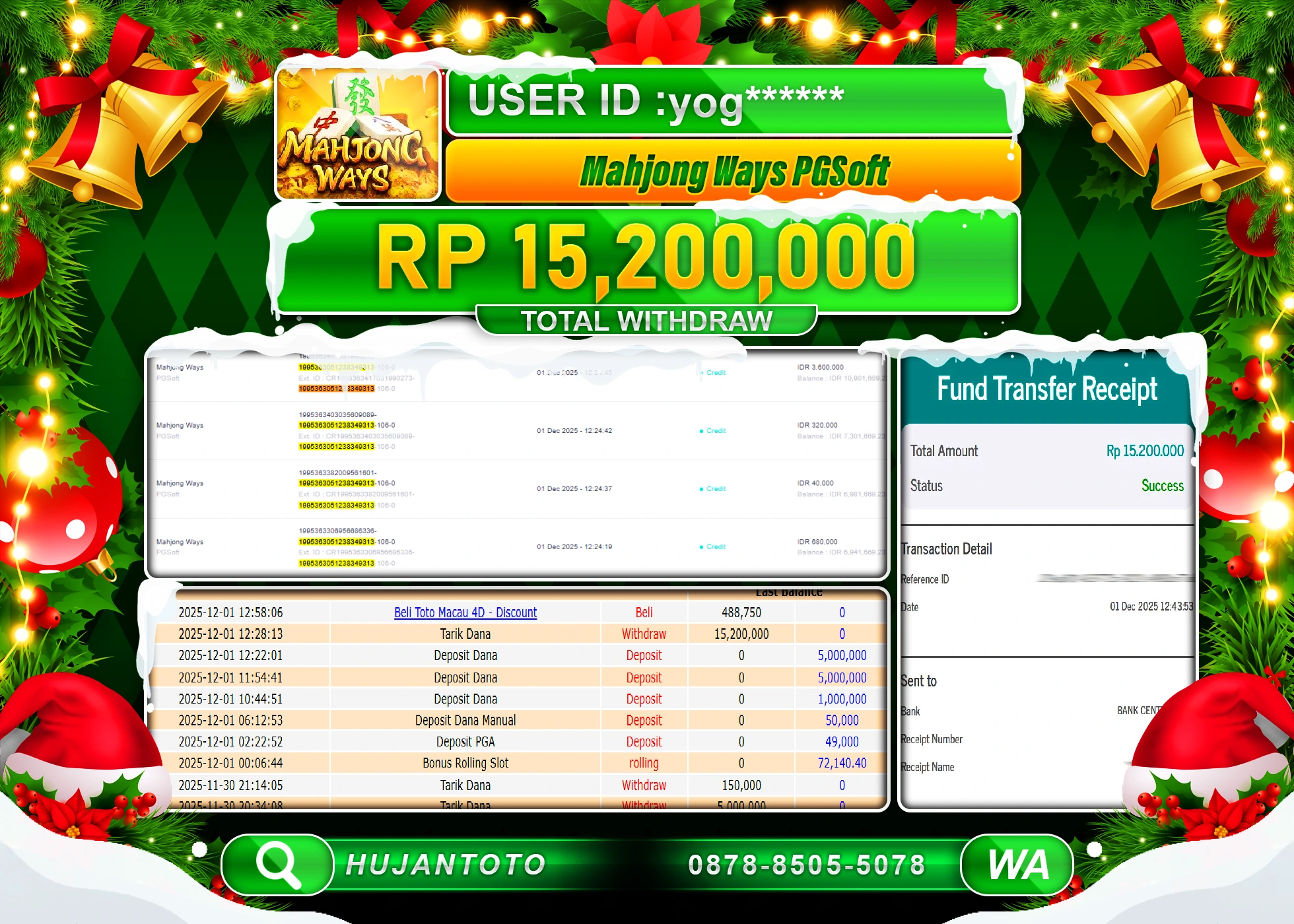 HUJANTOTO - BUKTI JACKPOT MENANG SLOT MAHJONG WAYS Rp.15,200,000 - TERBAYAR LUNAS