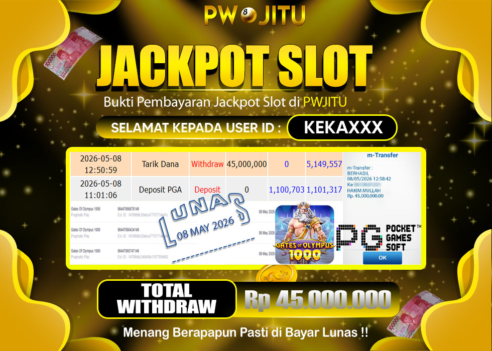 PWJITU JACKPOT SLOT GATES OF OLYMPUS 1000 Rp.45.000.000,- LUNAS