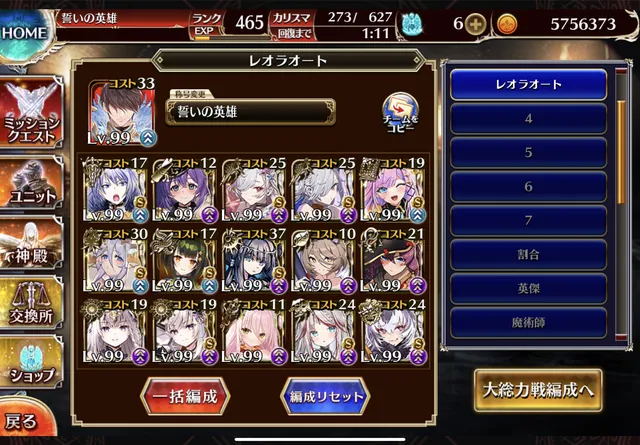 アモキメ超越神級みんなのクリア編成1の参考画像 - わんにゃんランド - アイギス攻略まとめ