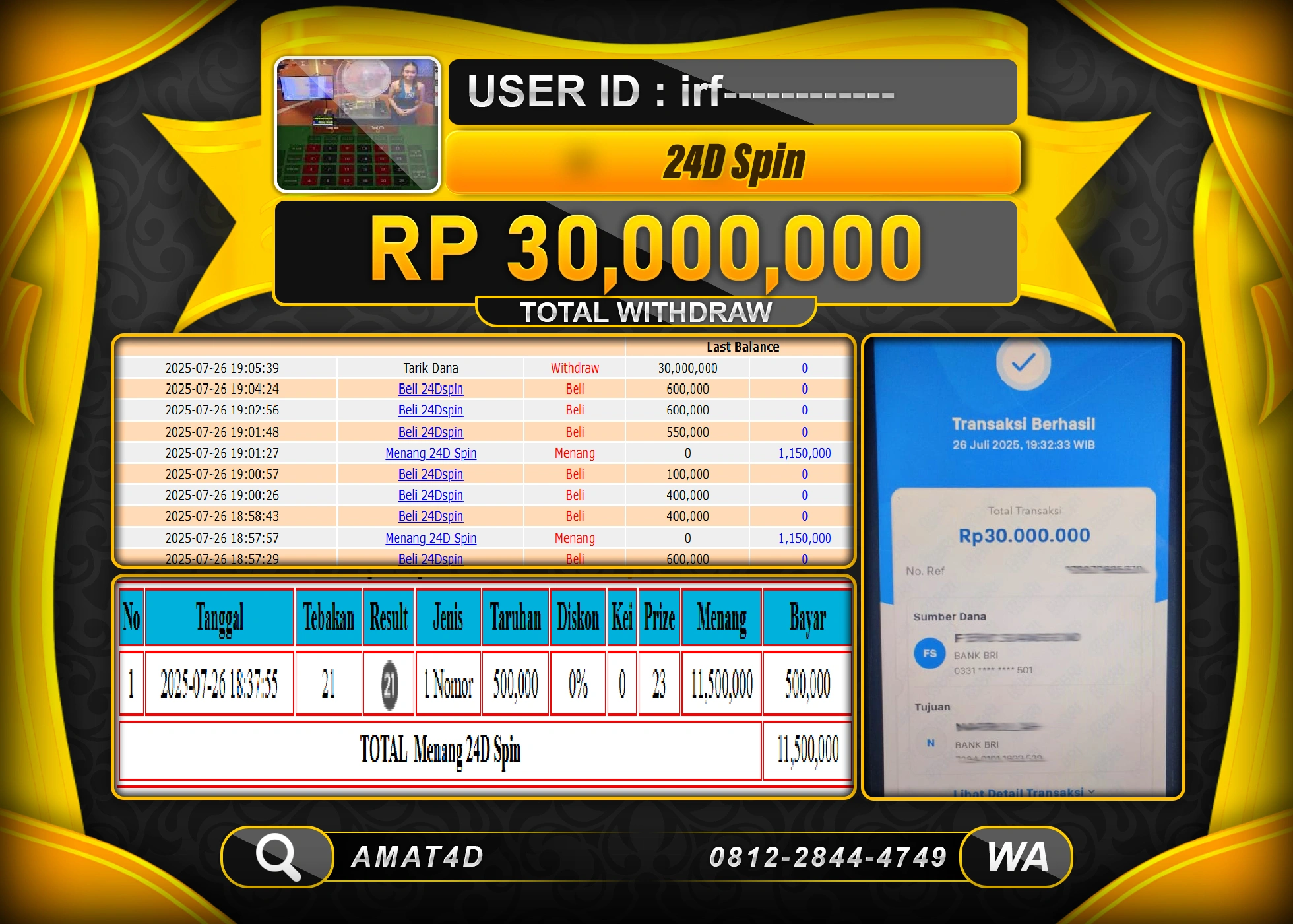 AMAT4D KEMENANGAN DI LIVE GAME 24 D SPIN  Rp.30.000.000 BERHASIL TERBAYAR LUNAS