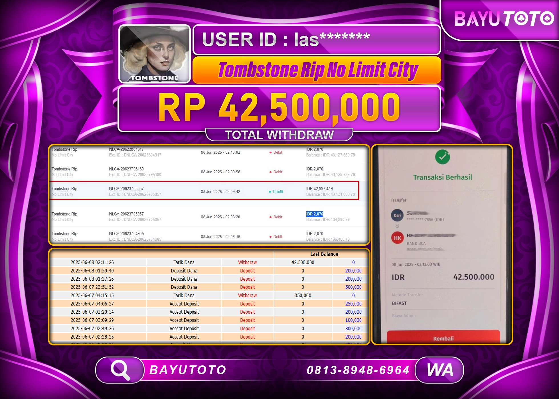 BAYUTOTO JACKPOT DI SLOT Tombstone Rip No Limit City Rp.42,500,000 LUNAS