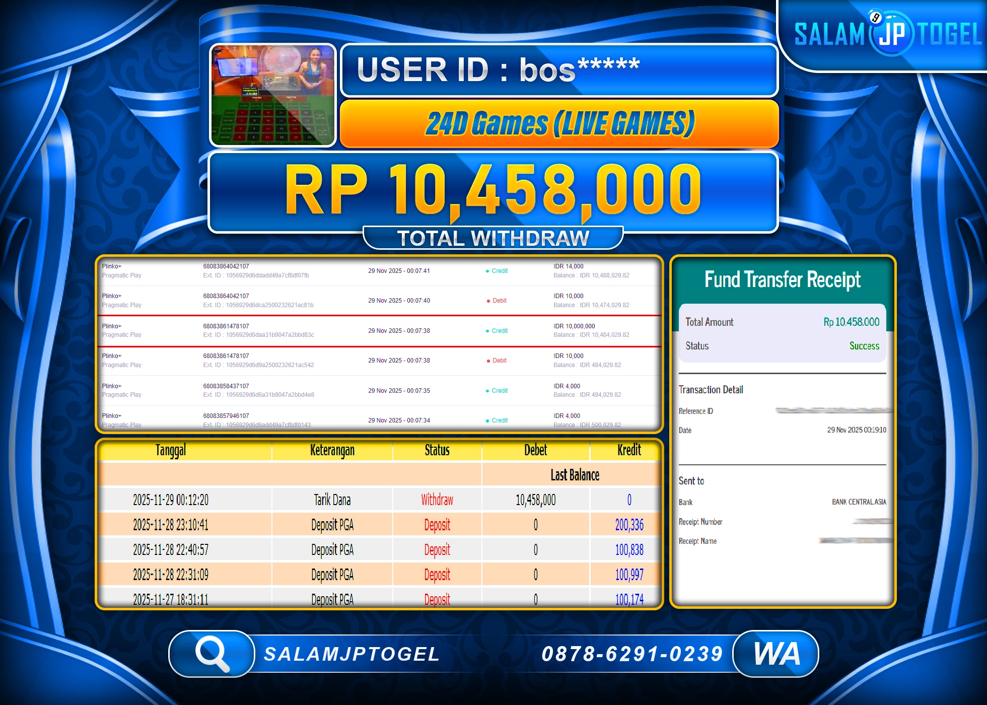 SALAMJPTOGEL JACKPOT Plinko+ (Pragmatic Play)  Rp.10,458,000  - LUNAS