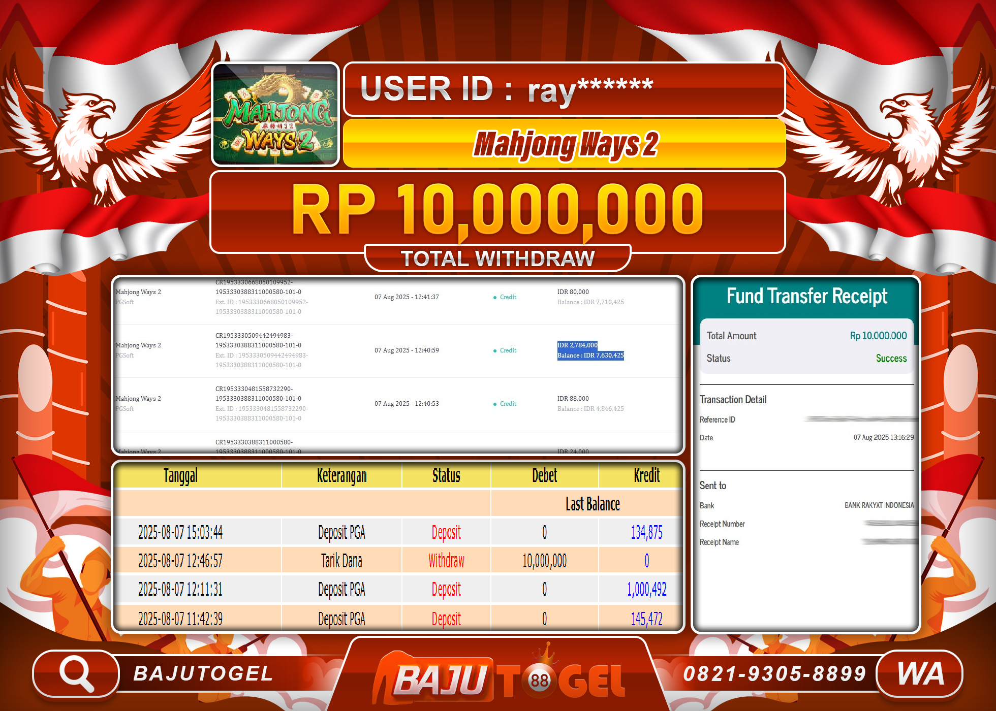 BAJUTOGEL KEMENANGAN DI PGSOFT MAHJONG WAYS 2 Rp.10.000.000 LUNAS