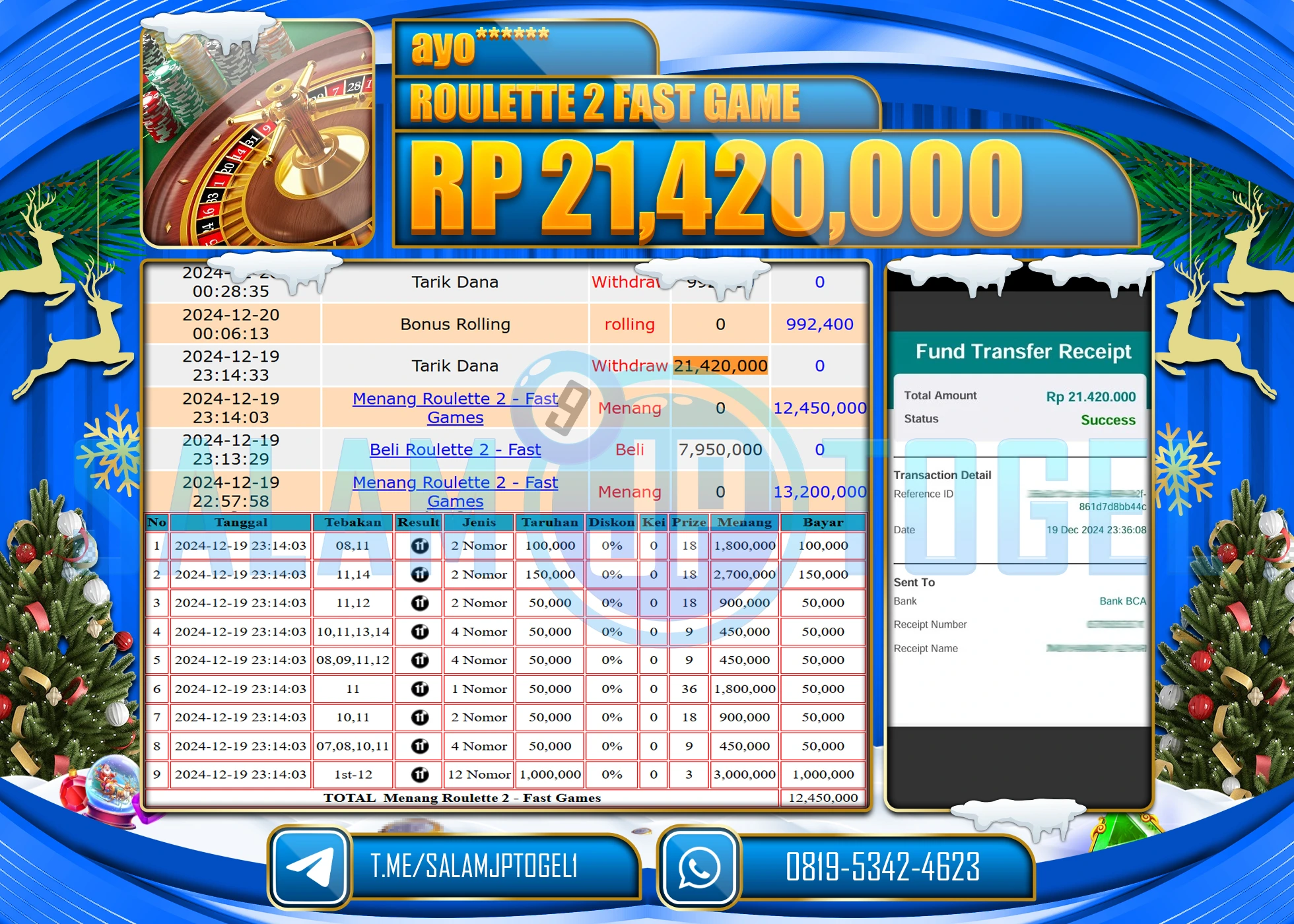 SALAMJPTOGEL MENANG ROULETTE 2 FAST GAME Rp.21,420,000 LUNAS