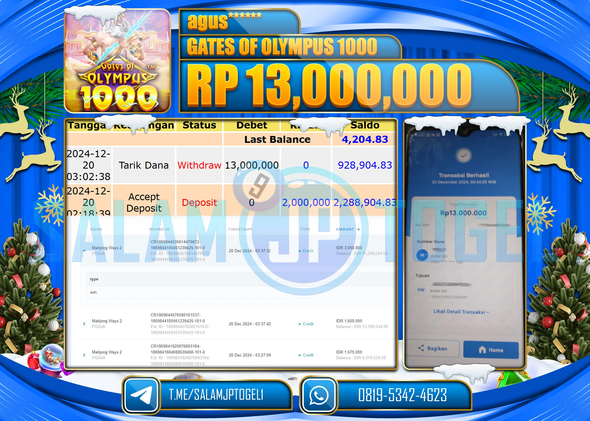 SALAMJPTOGEL MENANG SLOT GATES OF OLYMPUS 1000  Rp.13,000,000 LUNAS