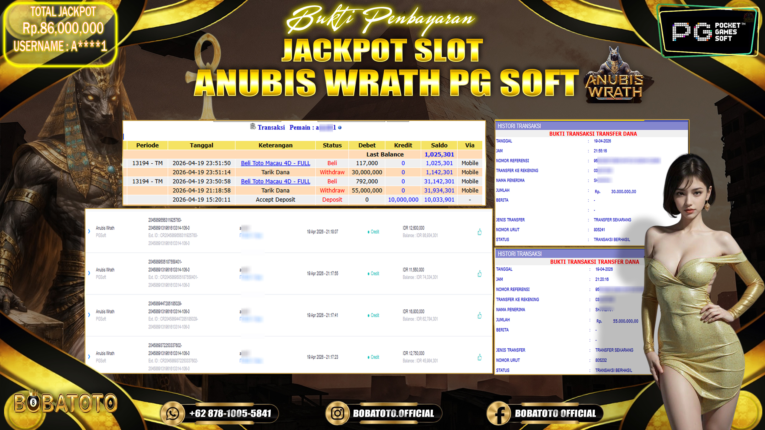 BOBATOTO JACKPOT SLOT ANUBIS  WRATH PG SOFT Rp.86,000,000,- LUNAS!!