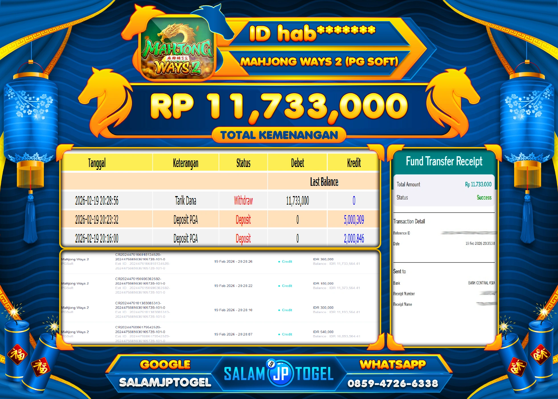SALAMJPTOGEL JACKPOT MAHJONG WAYS 2 Rp.11,733,000 - LUNAS