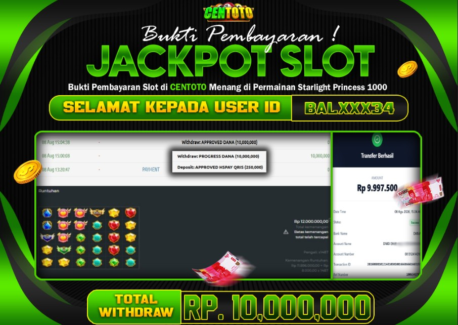 BUKTI JACKPOT LUNAS CENTOTO  RP 10.000.000,-LUNAS