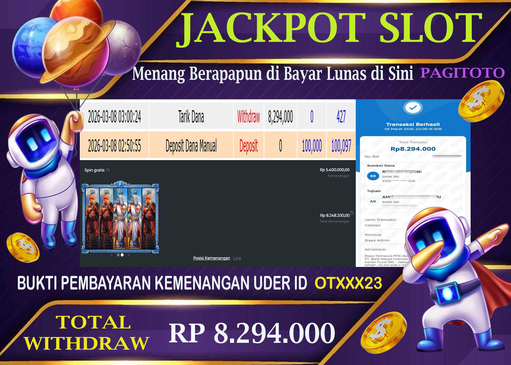HAPPY JACKPOT MEMBER PAGITOTO SLOT ZEUS VC HADES - GODS OF WAR 250 Rp  8.294.000-, - LUNAS