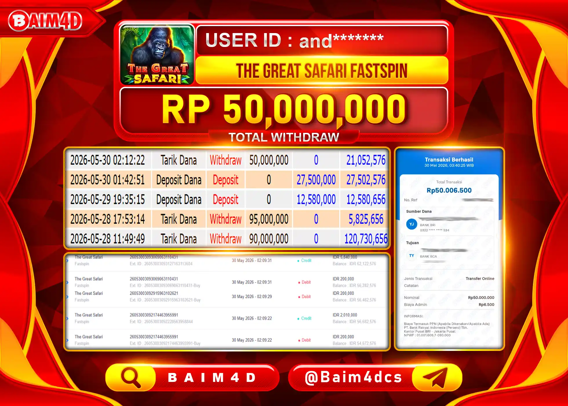 BAIM4D JACKPOT THE GREAT SAFARI FASTSPIN Rp.50,000,000 - LUNAS