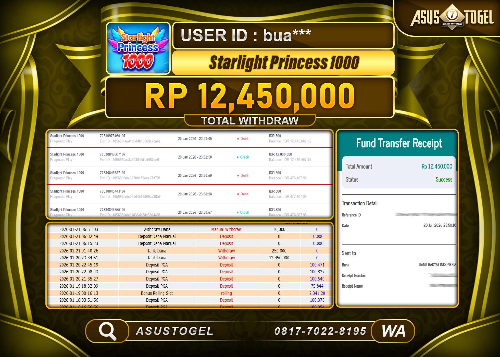 ASUSTOGEL KEMENANGAN DI SLOT STARLIGHT PRINCESS 1000 SEBESAR 12,450,000 - RUPIAH LUNAS
