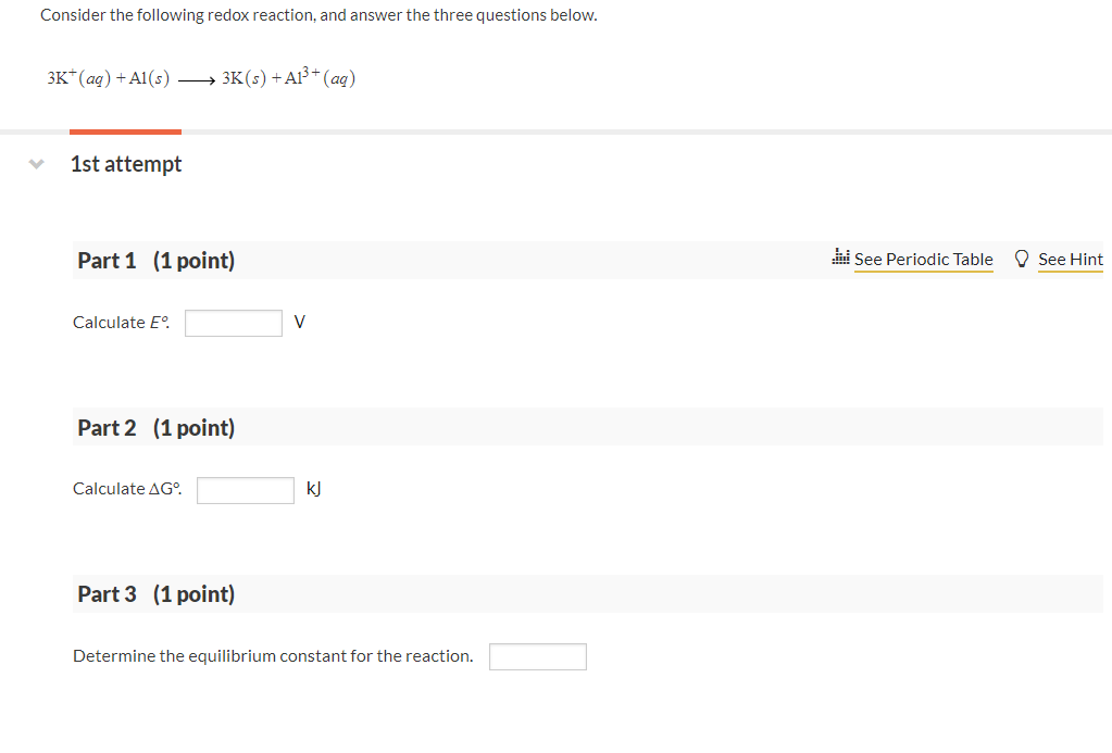 Solved Consider the following redox reaction, and answer the | Chegg.com