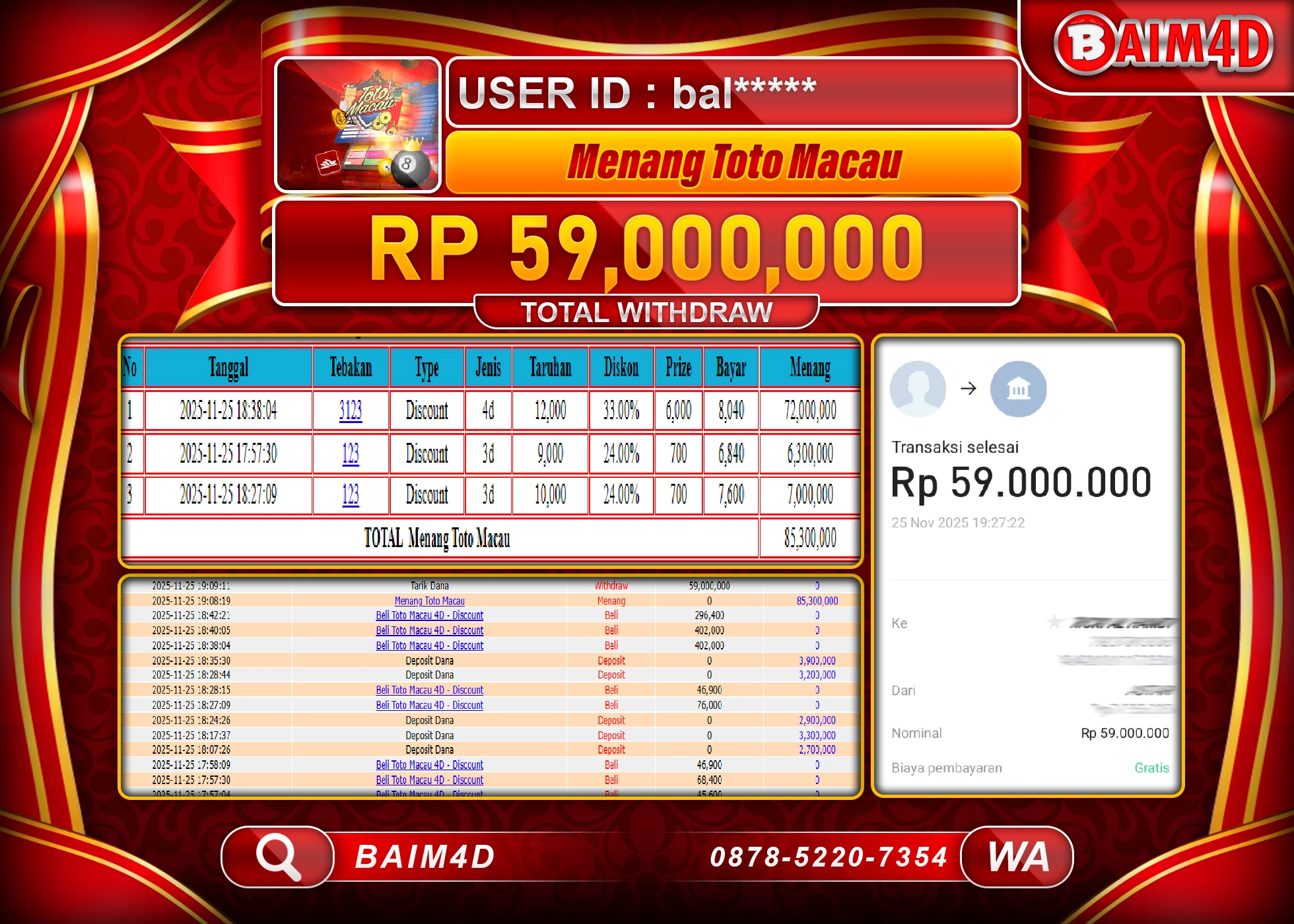 BAIM4D JACKPOT TOGEL TOTO MACAU 4D GAMES Rp.59,000,000 - LUNAS