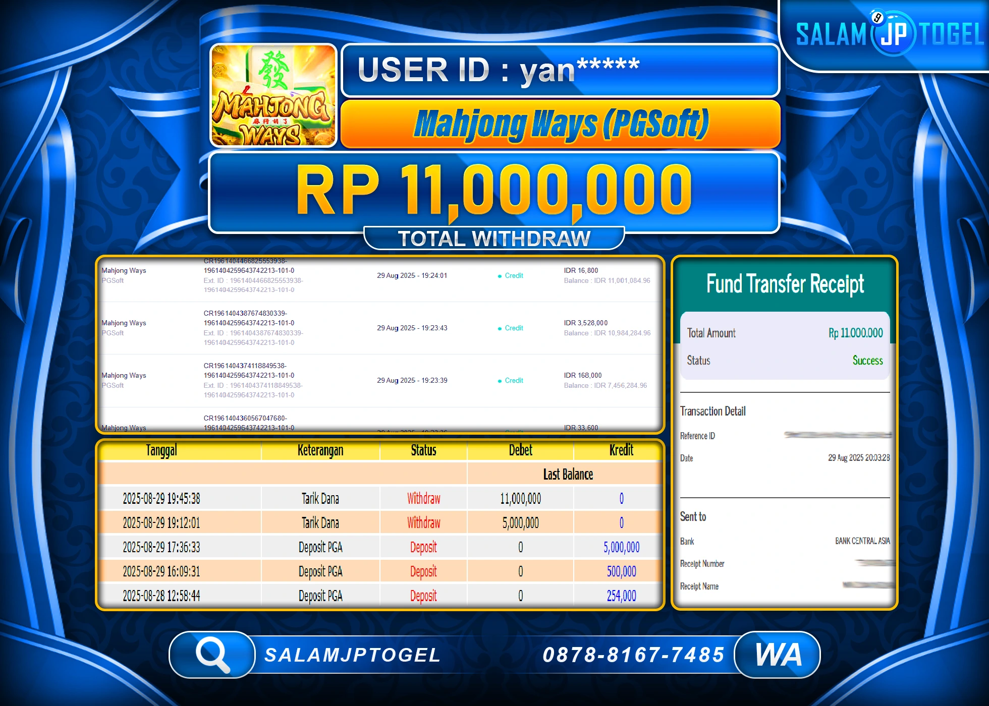 SALAMJPTOGEL MENANG MAHJONG WAYS PG SOFT Rp.11,000,000